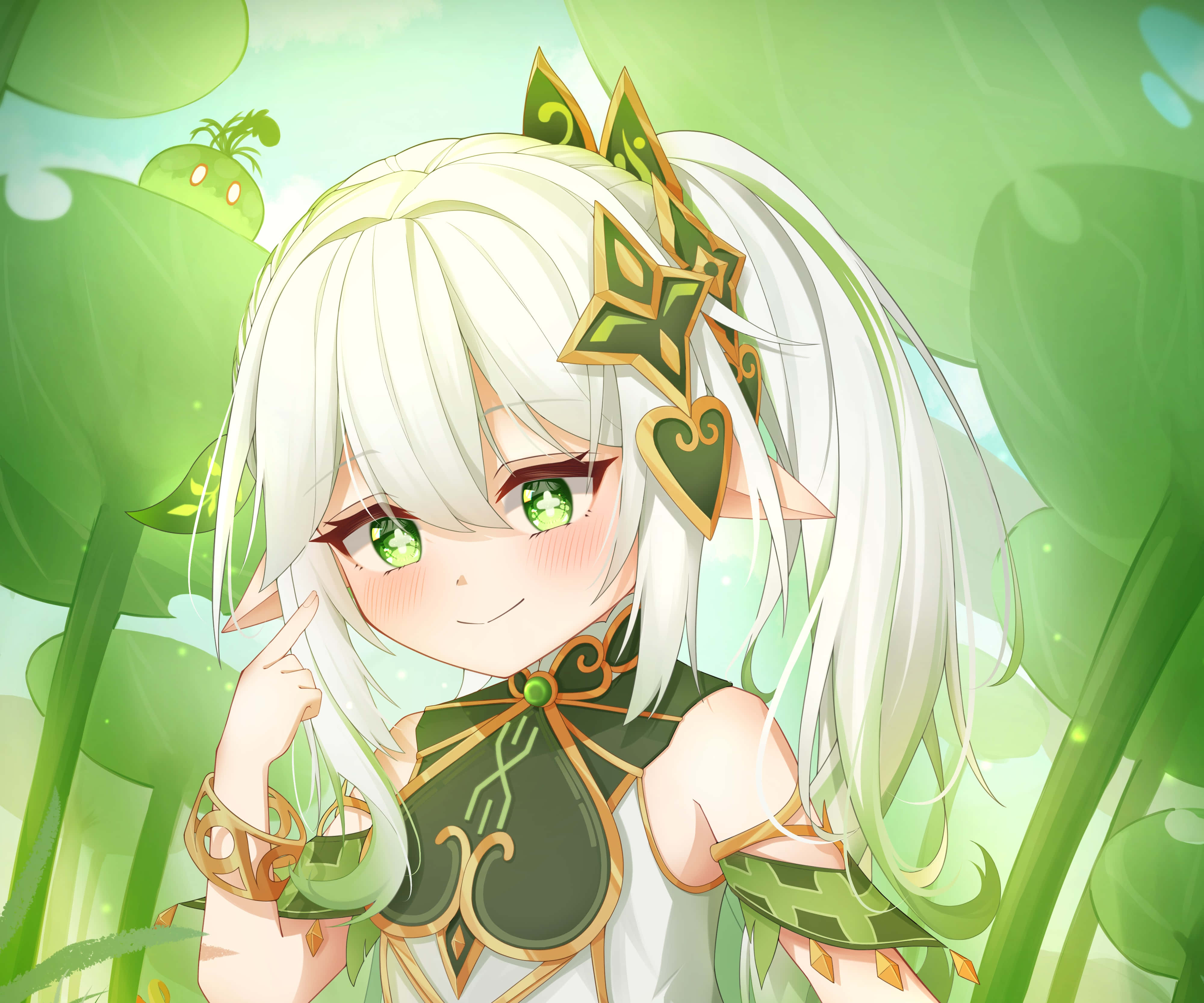 Nahida, white hair, green eyes, 4K Desktop Wallpaper