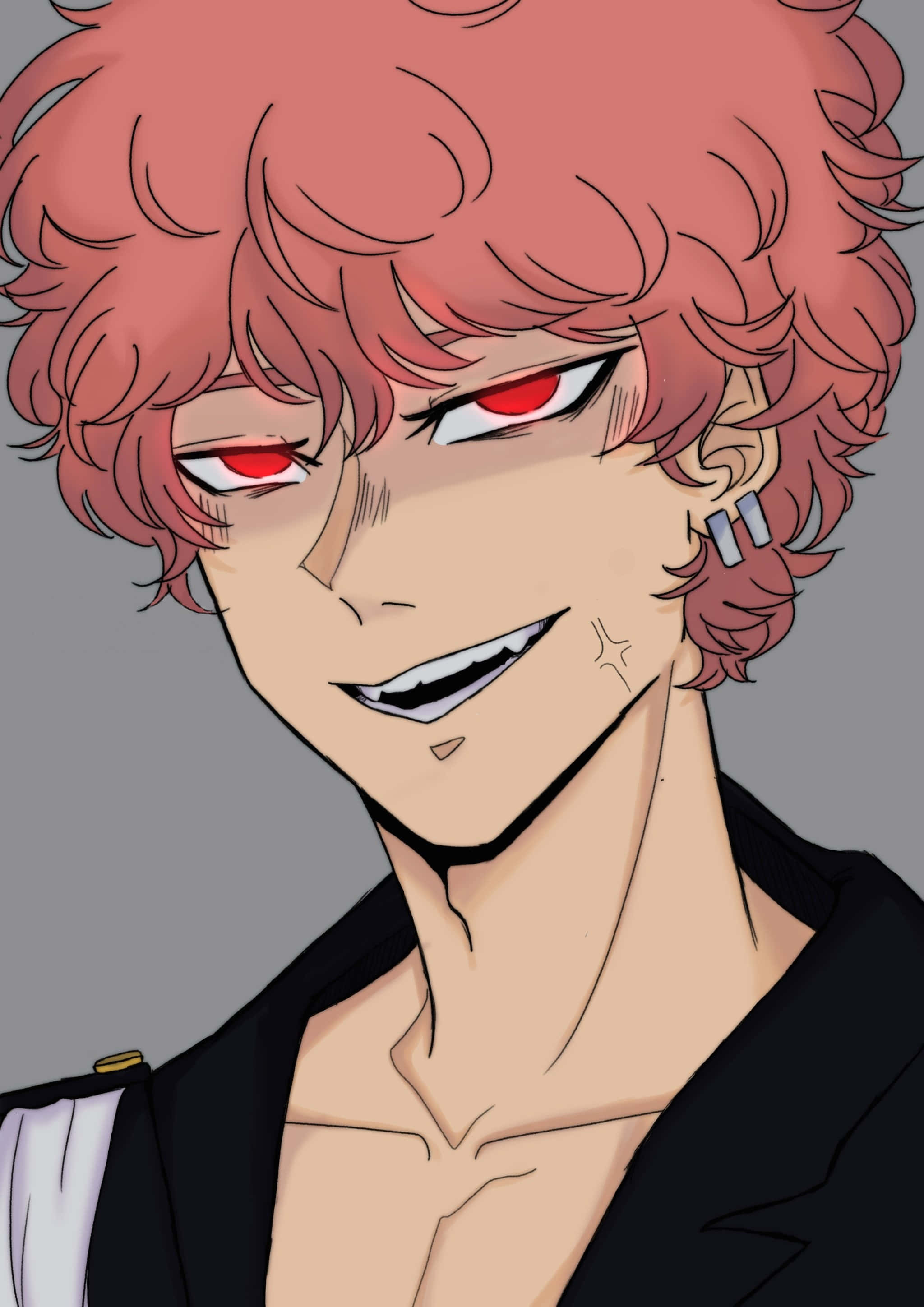 Nahoya Kawata, spiky pink hair, glowing red eyes, 2K Phone Wallpaper