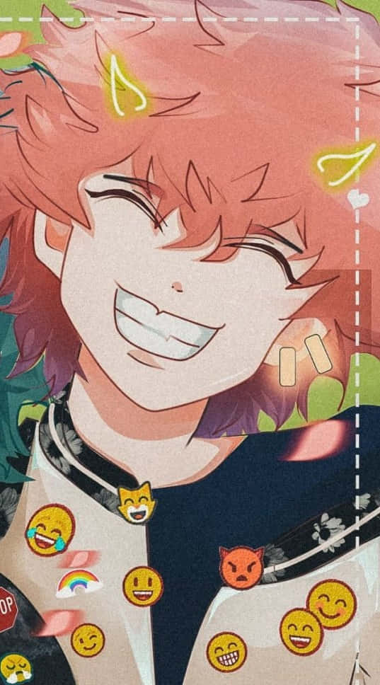 Nahoya Kawata, spiky pink hair, floating emojis, SD Phone Wallpaper