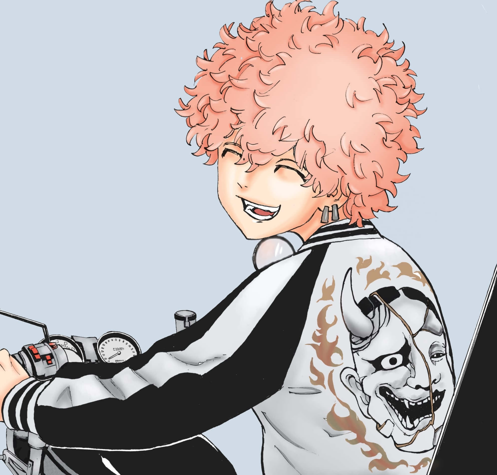 Nahoya Kawata, curly pink hair, motorcycle, Full HD Desktop Wallpaper