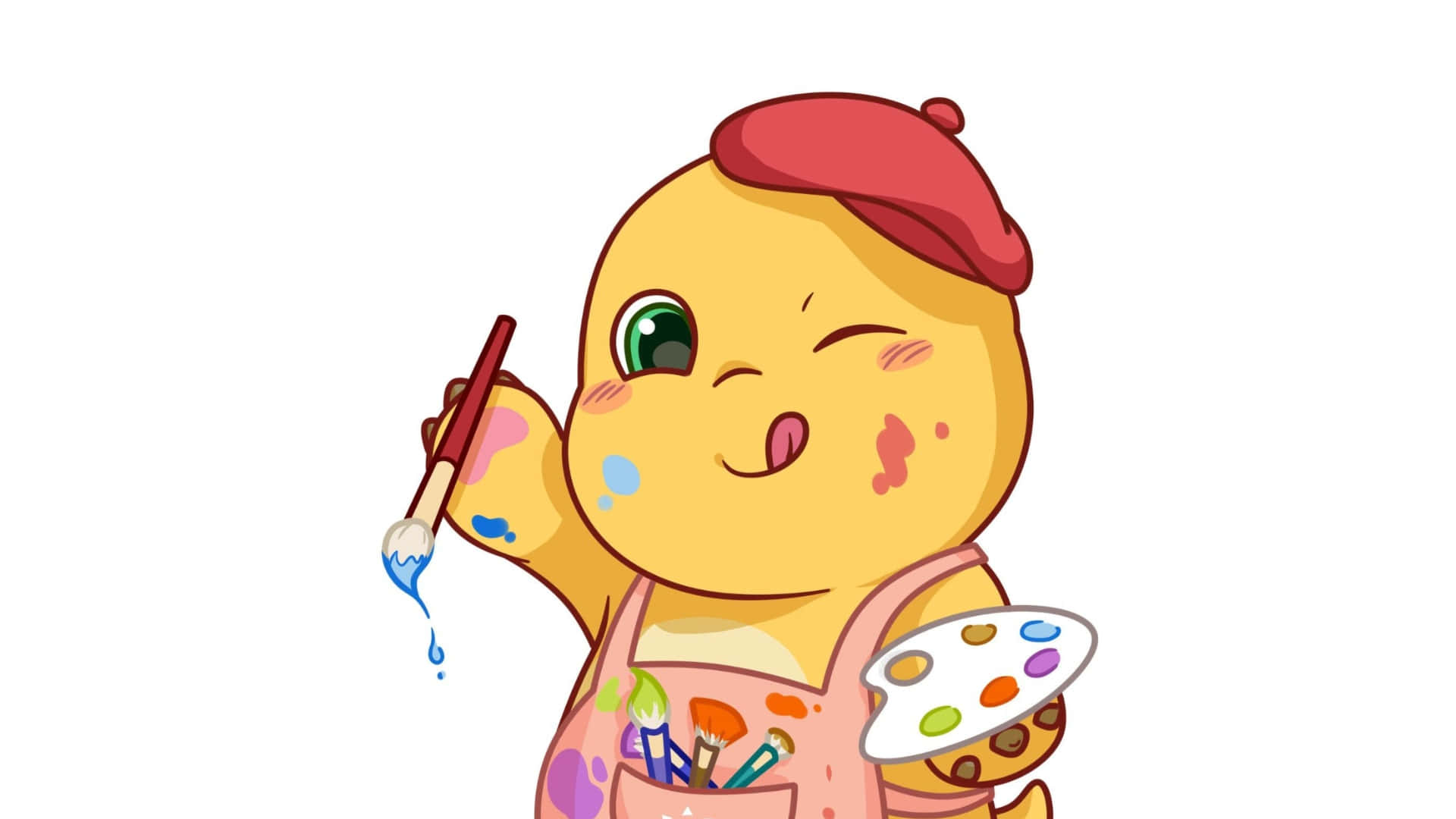 Nailoong, yellow cartoon chick, red beret, Full HD Desktop Wallpaper