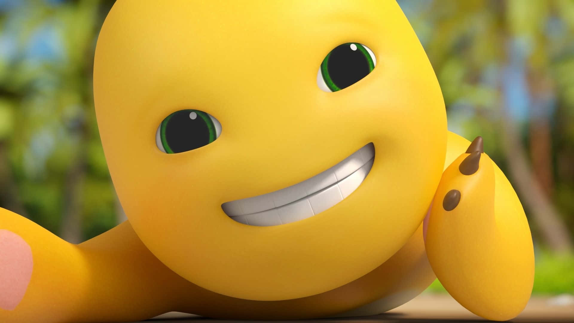 Nailoong, cheerful yellow cartoon character, green eyes, Full HD Desktop Wallpaper