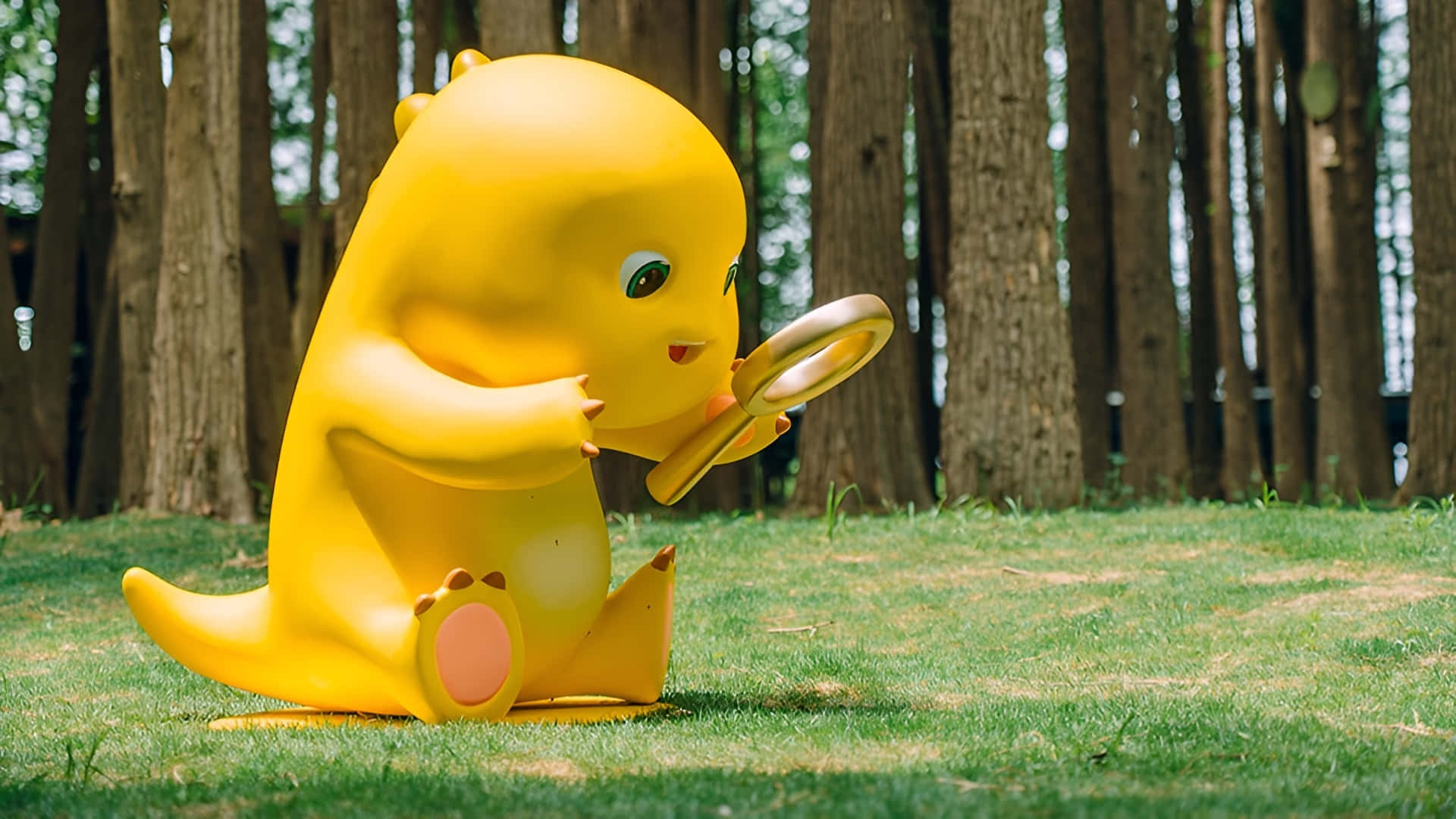 Nailoong, bright yellow, cartoon dinosaur statue, Full HD Desktop Wallpaper