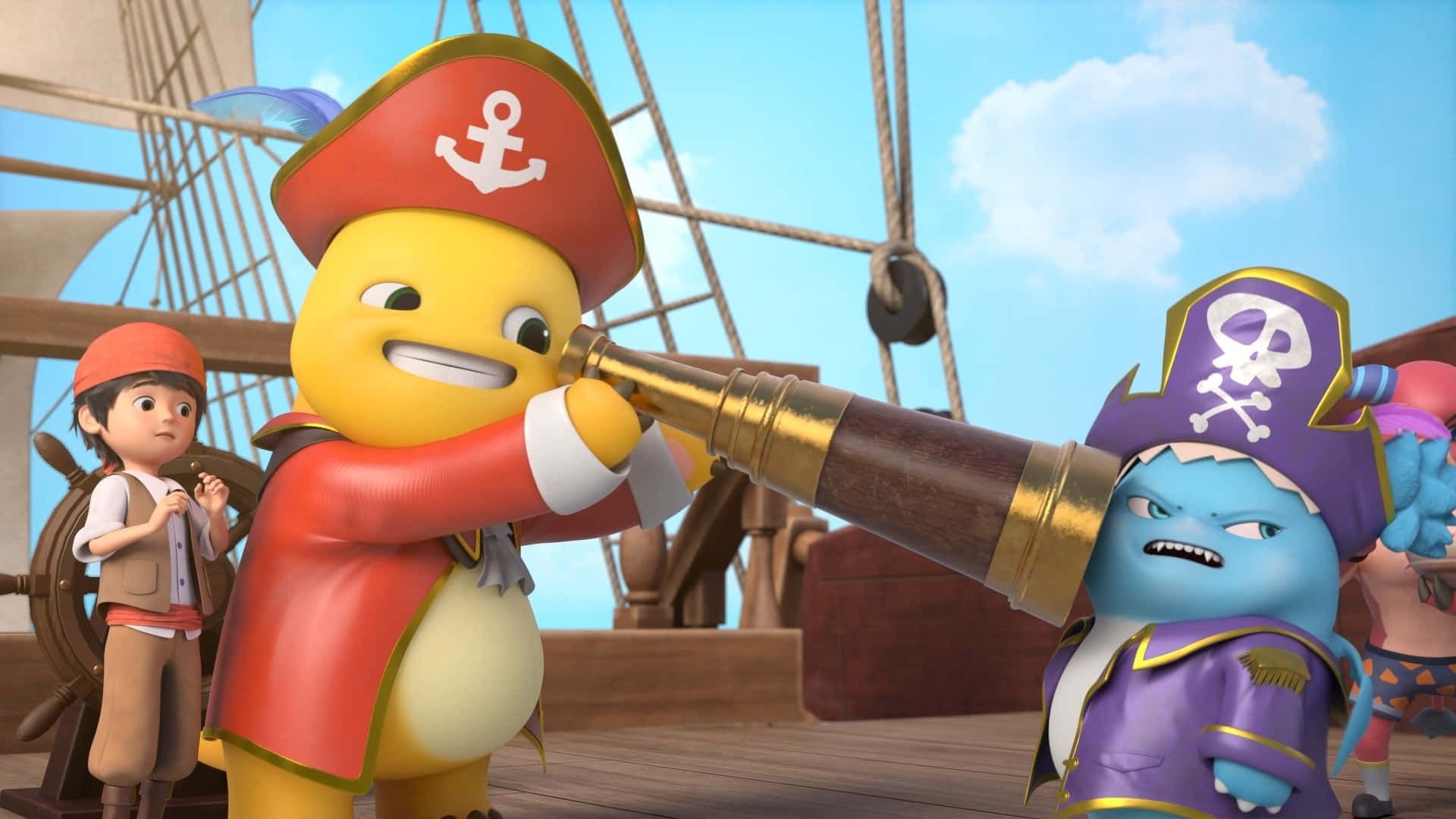 Nailoong, pirate adventure, cheerful yellow pirate mascot, Full HD Desktop Wallpaper