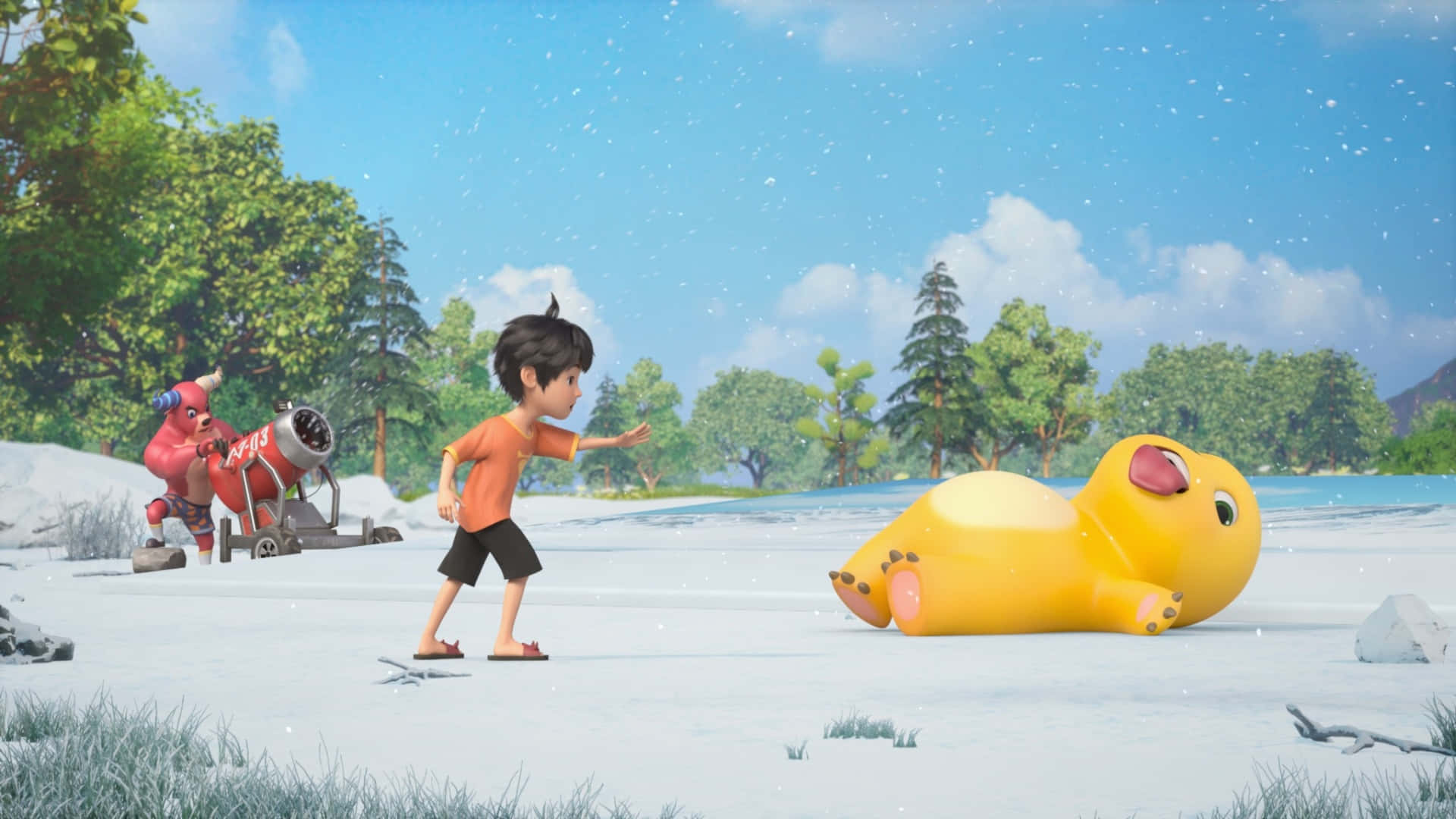 Nailoong, orange shirt, giant yellow duck, Full HD Desktop Wallpaper
