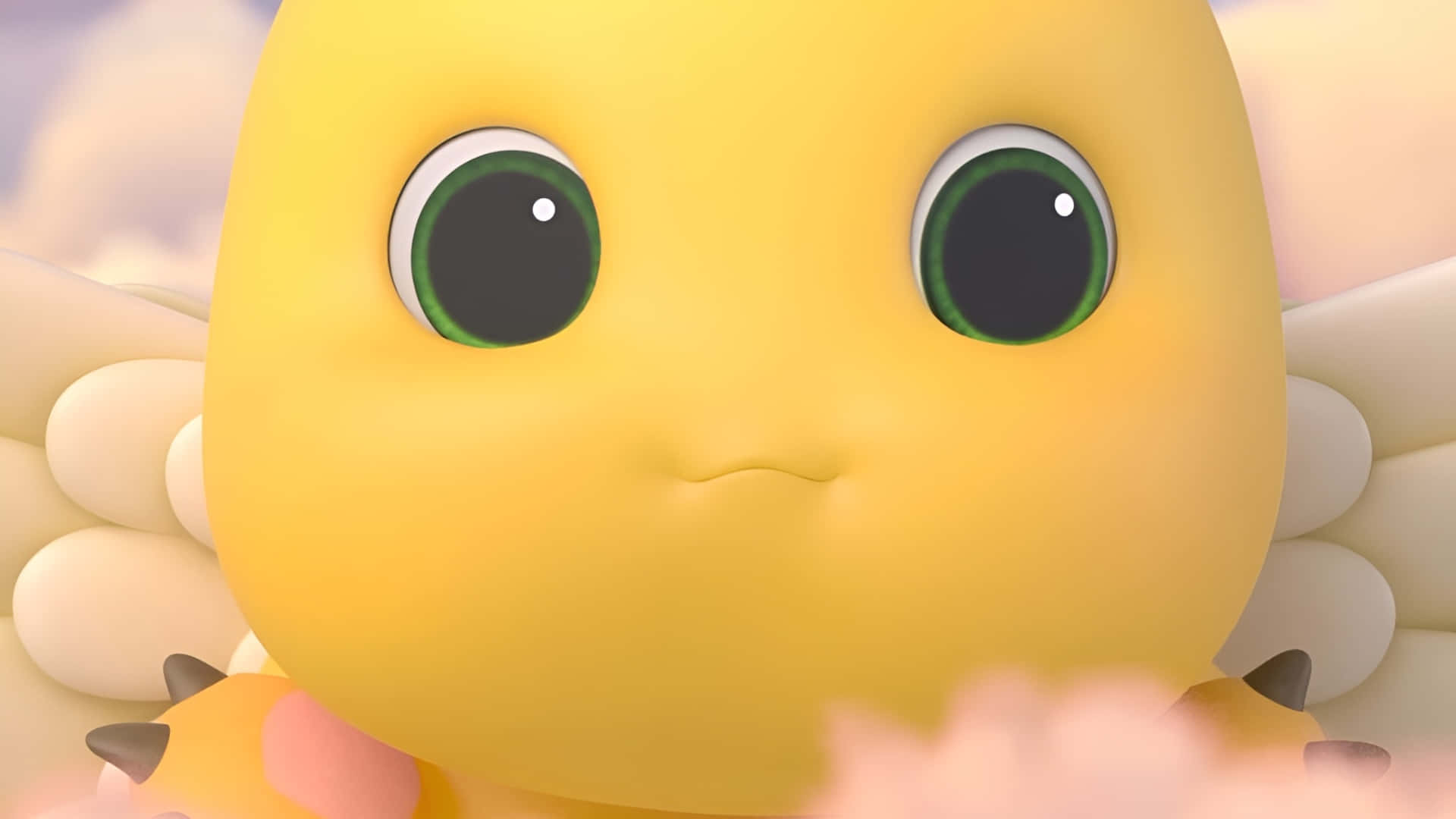 Nailoong, yellow cartoon bird, large green eyes, Full HD Desktop Wallpaper