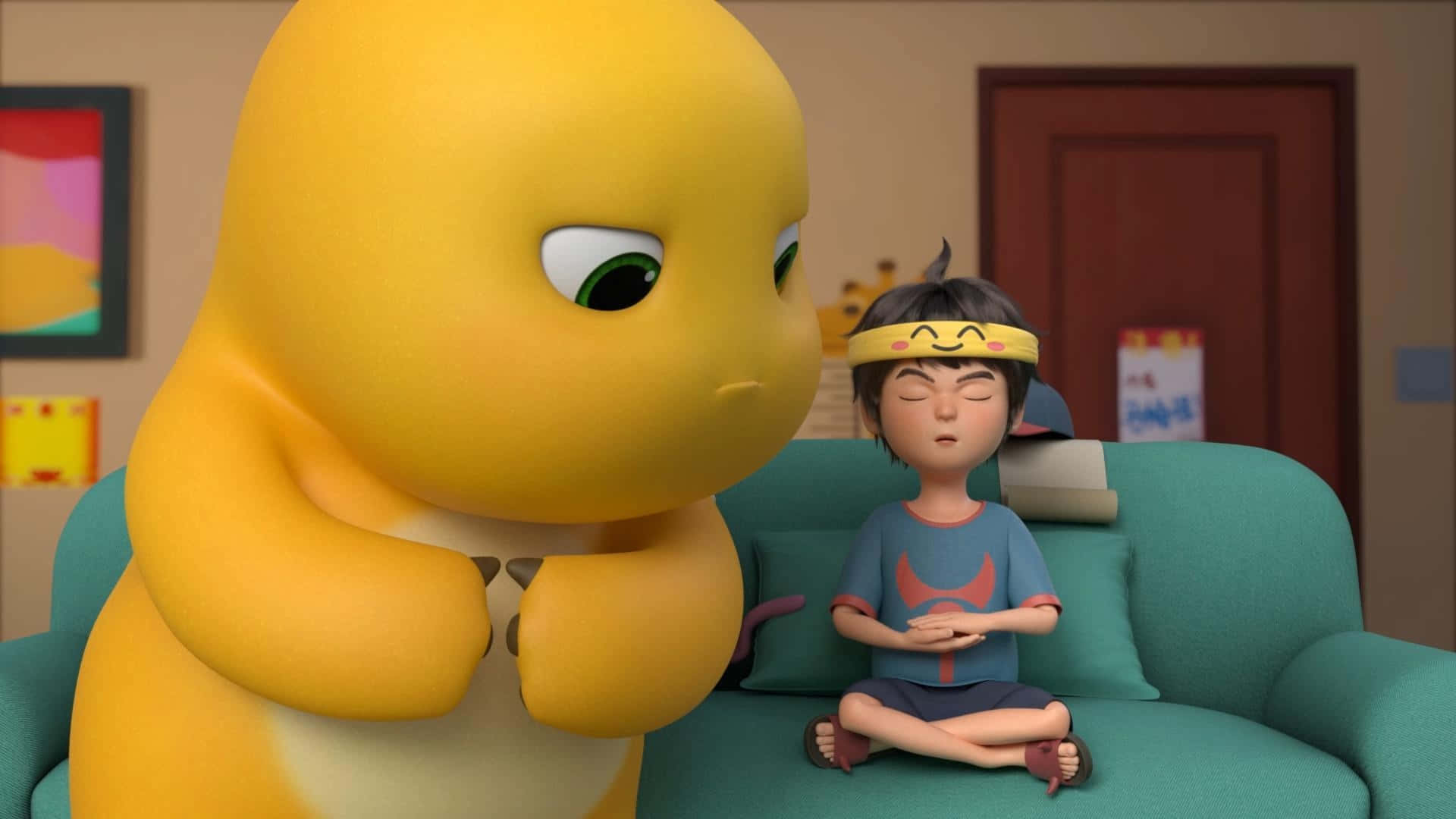 Nailoong, yellow cartoon dinosaur, small child, Full HD Desktop Wallpaper