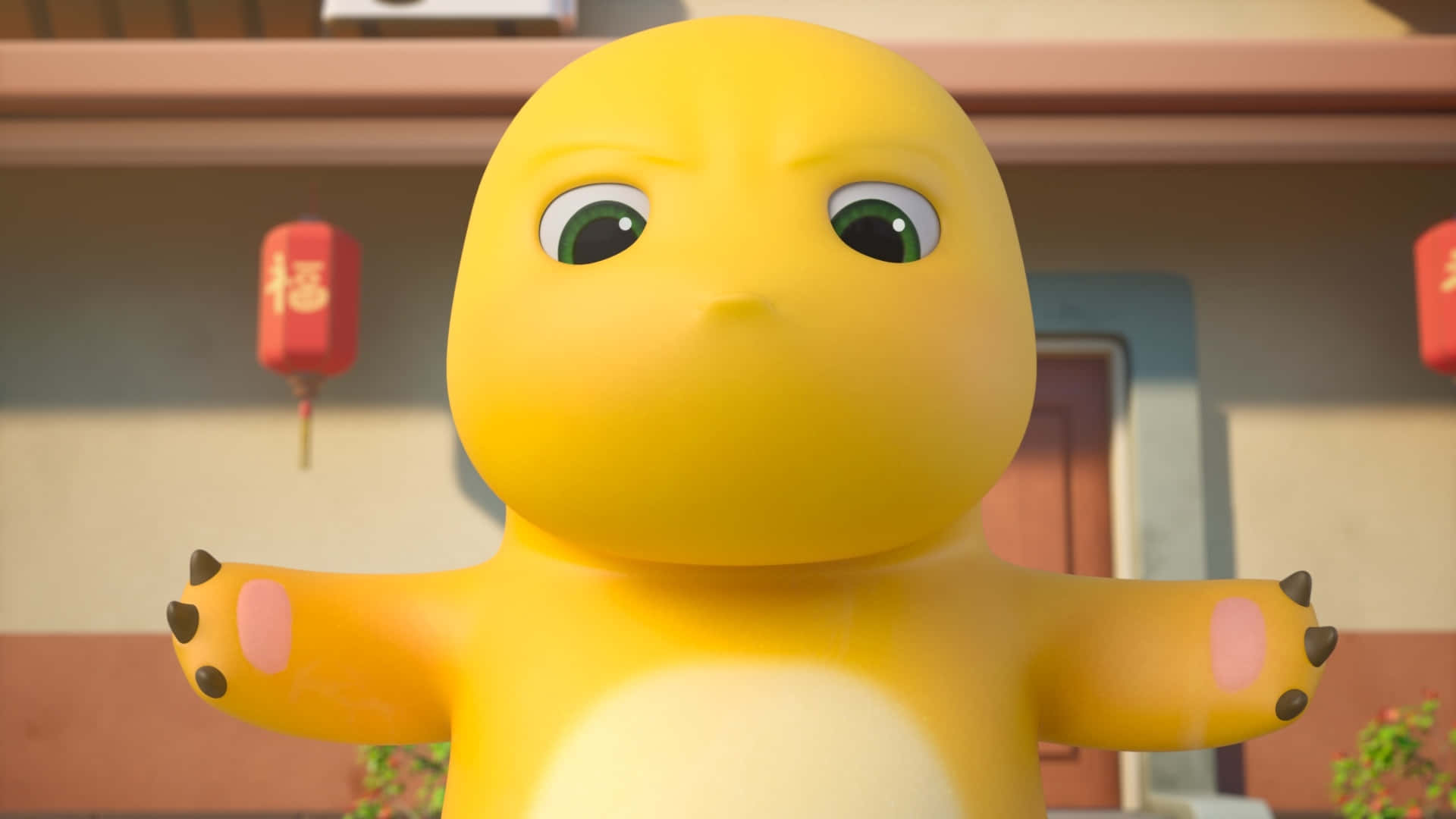 Nailoong, cute yellow dinosaur, green eyes, Full HD Desktop Wallpaper