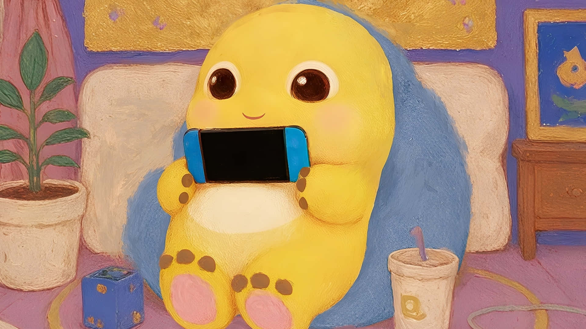 Nailoong, yellow cartoon creature, big eyes, Full HD Desktop Wallpaper