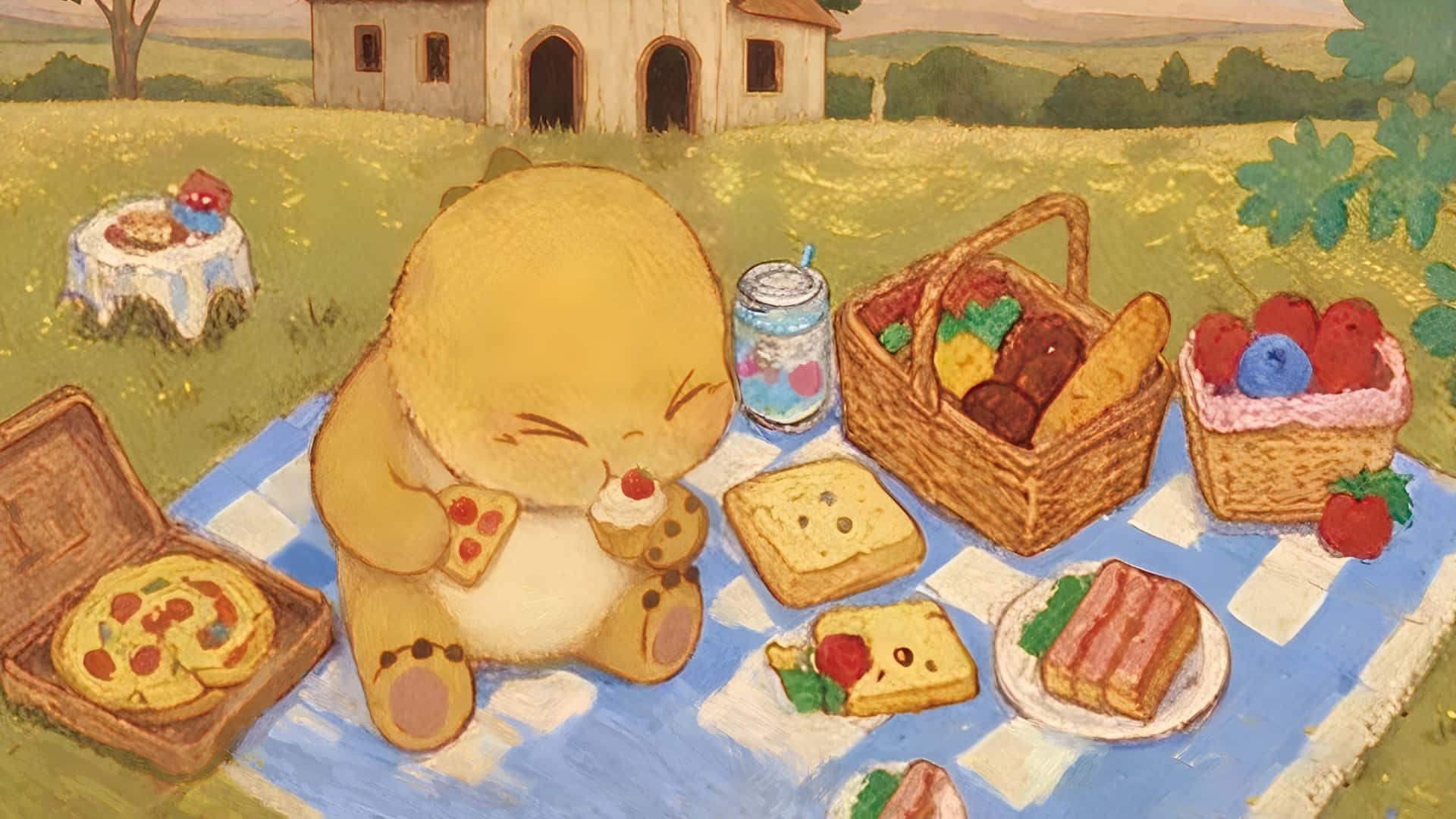 Nailoong, picnic, yellow bear, Full HD Desktop Wallpaper