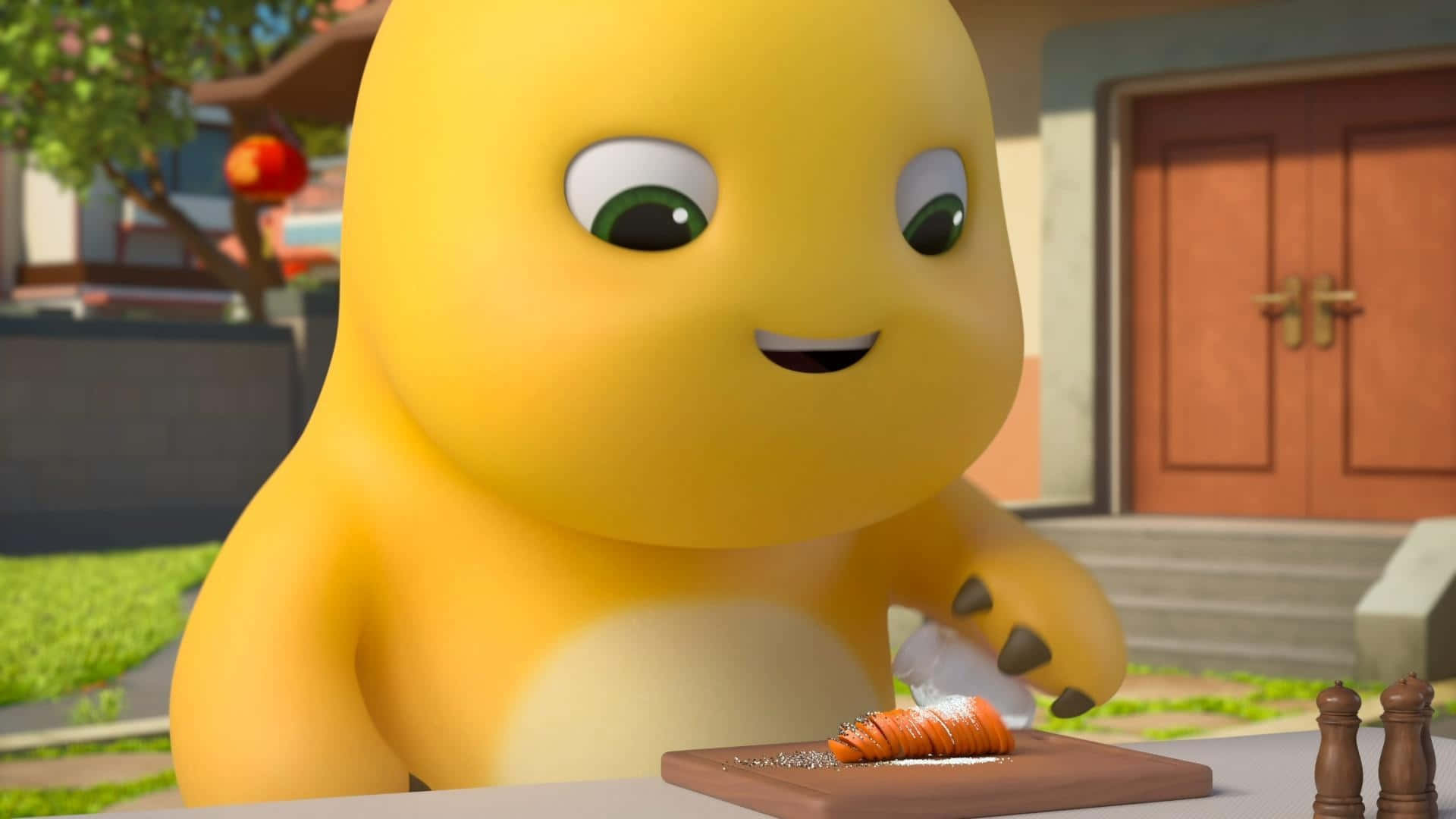 Nailoong, yellow cartoon character, carrot slice, Full HD Desktop Wallpaper