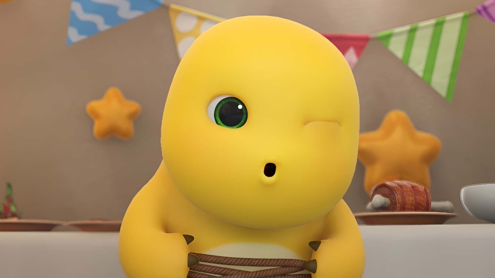 Nailoong, yellow dinosaur character, one green eye, Full HD Desktop Wallpaper