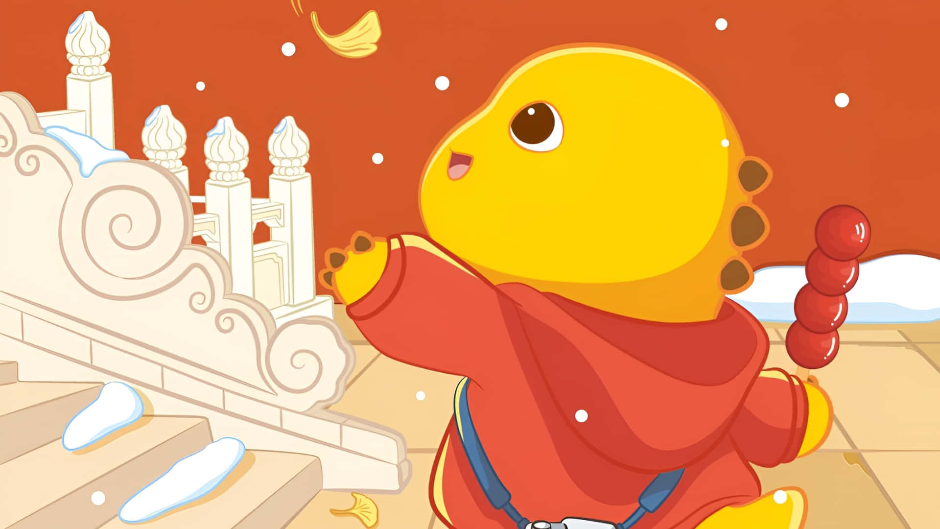 Nailoong, yellow cartoon dinosaur, red hoodie, Full HD Desktop Wallpaper