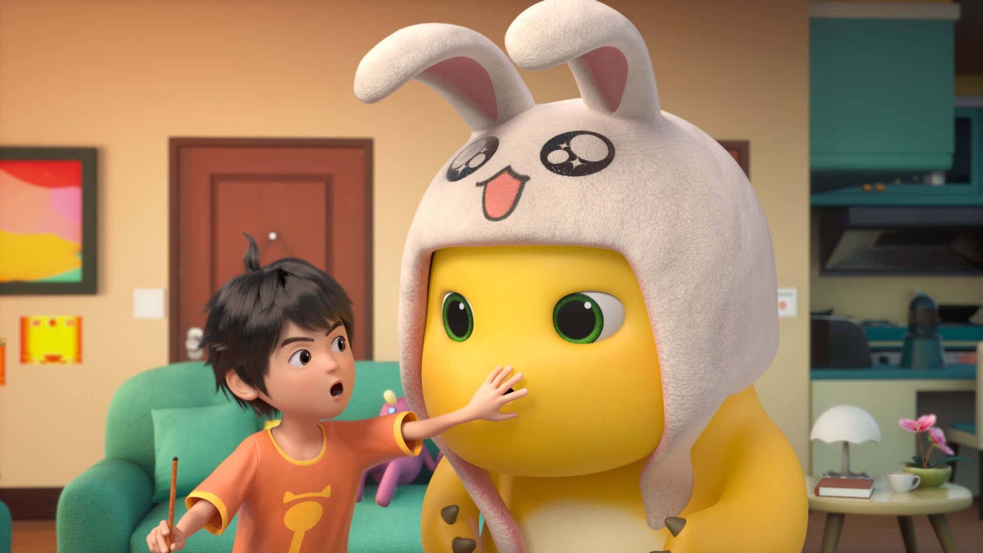 Nailoong, bunny costume, orange pajamas, Full HD Desktop Wallpaper
