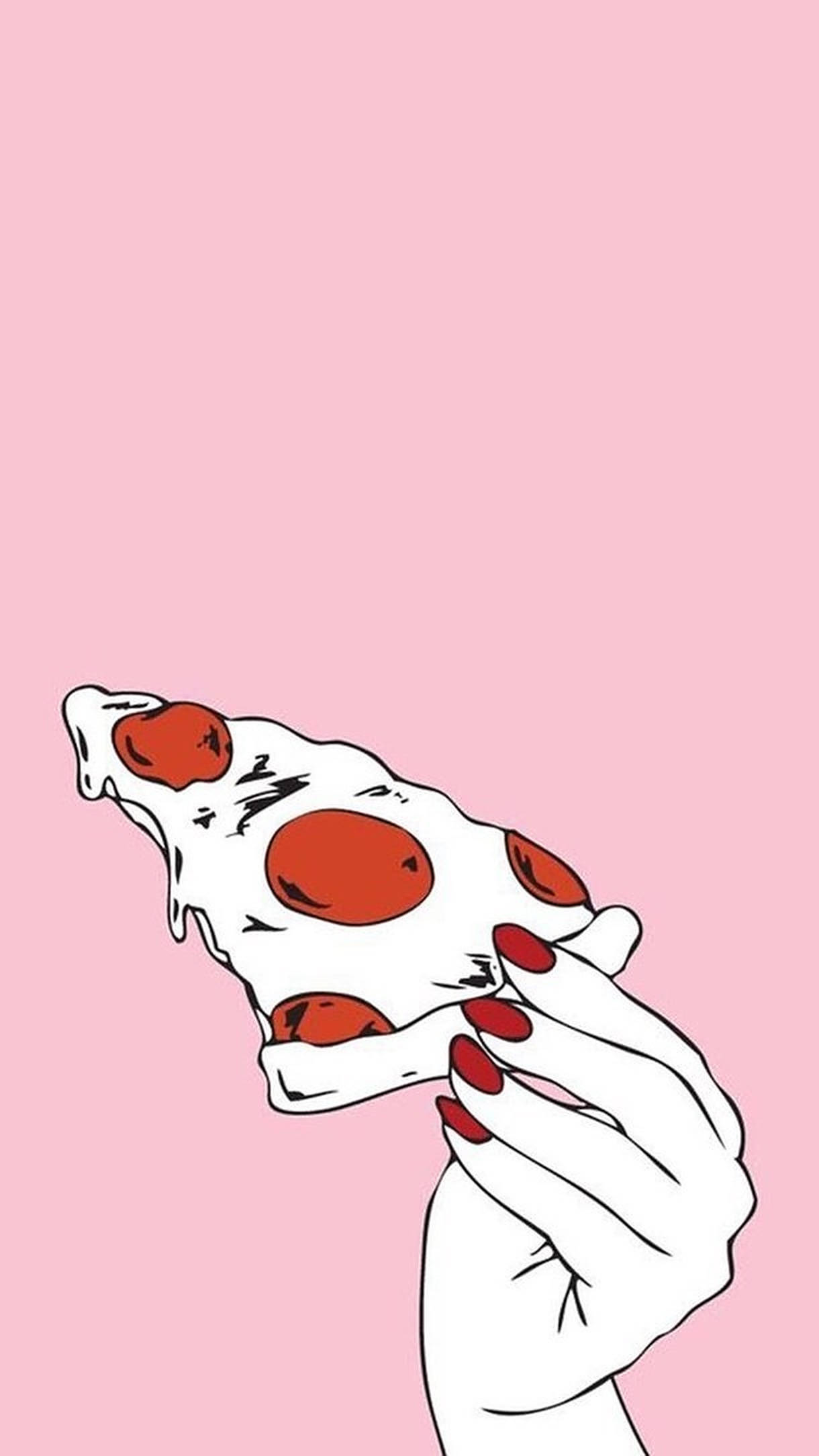 red nails, pepperoni pizza, soft pink background, Full HD Phone Wallpaper