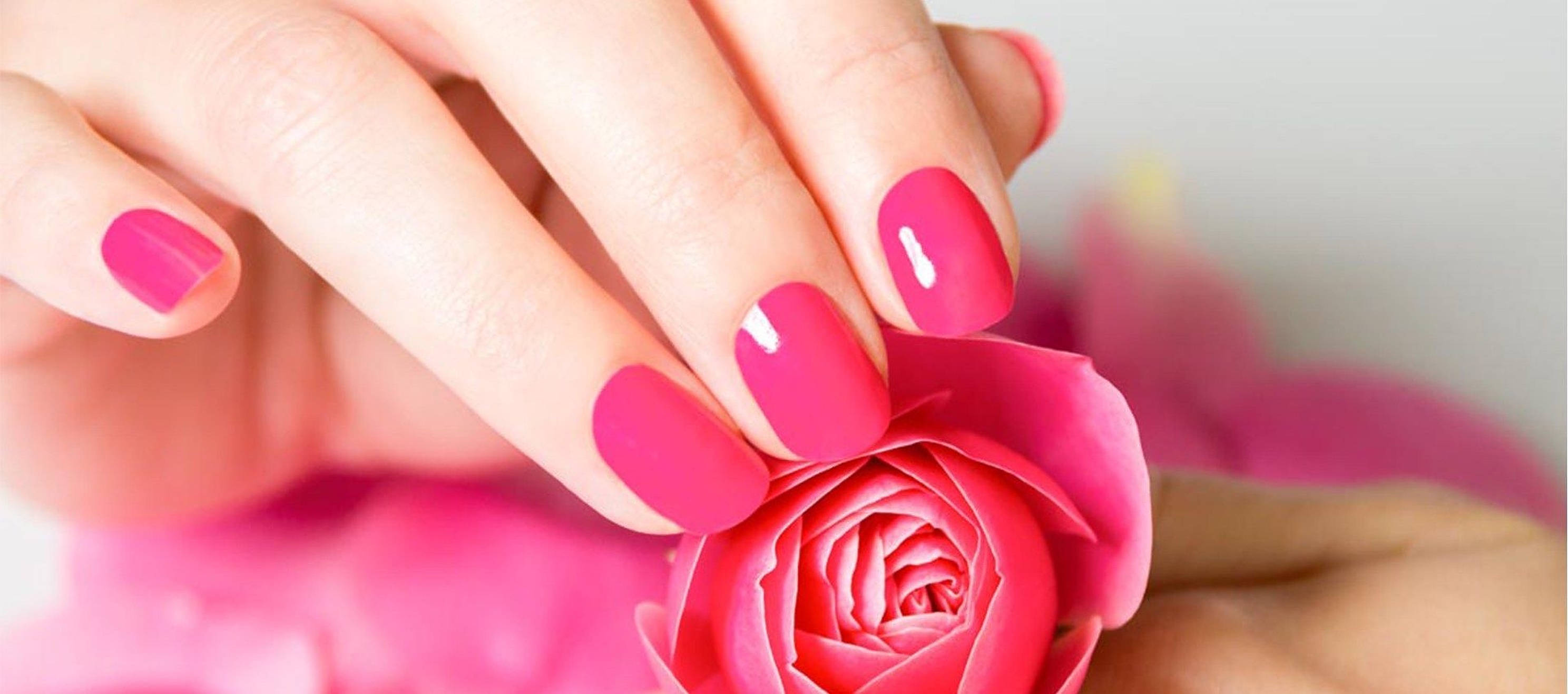 bright pink flower nails, glossy hot pink nails, vibrant pink rose, 2K Desktop Wallpaper
