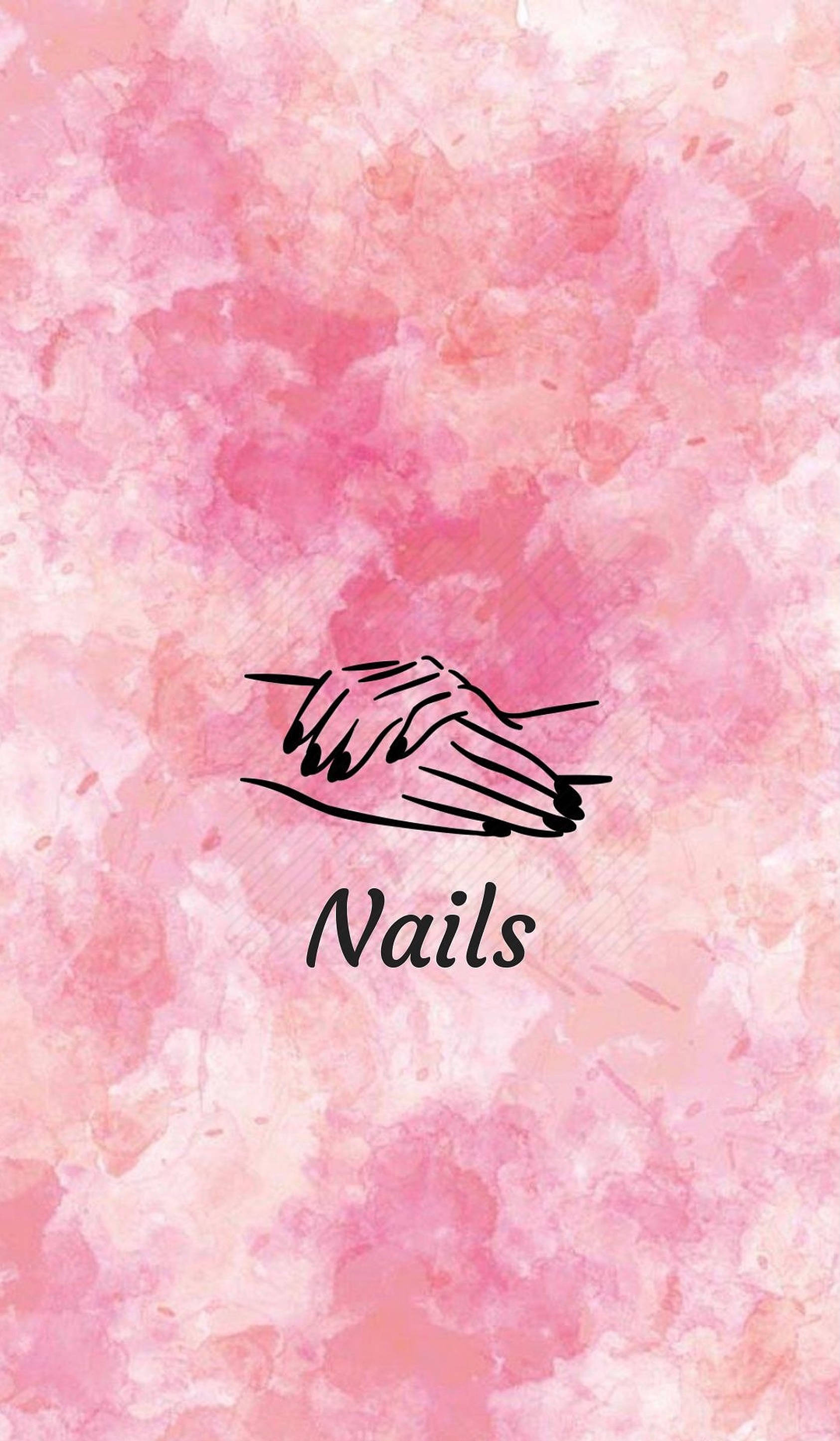 marbled nails, black line drawing, soft pink watercolor background, 2K Phone Wallpaper