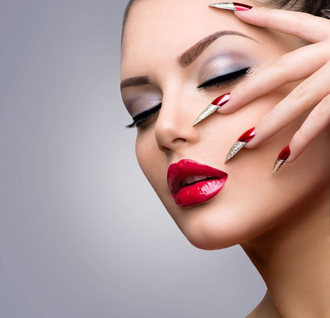 woman, red lips, long sharp nails, SD Desktop Wallpaper