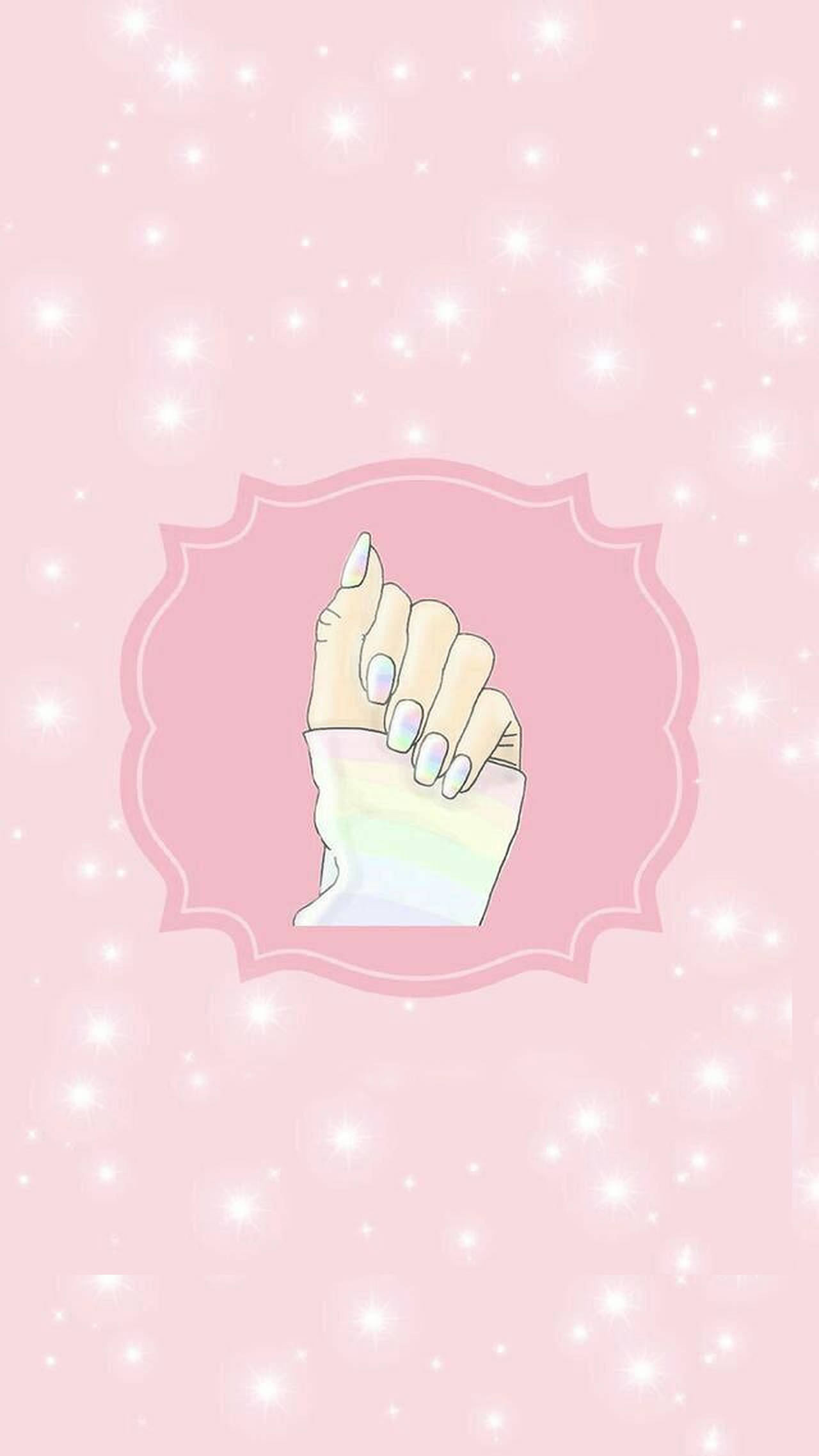 pastel nails, rainbow pastel, pink scalloped frame, Full HD Phone Wallpaper