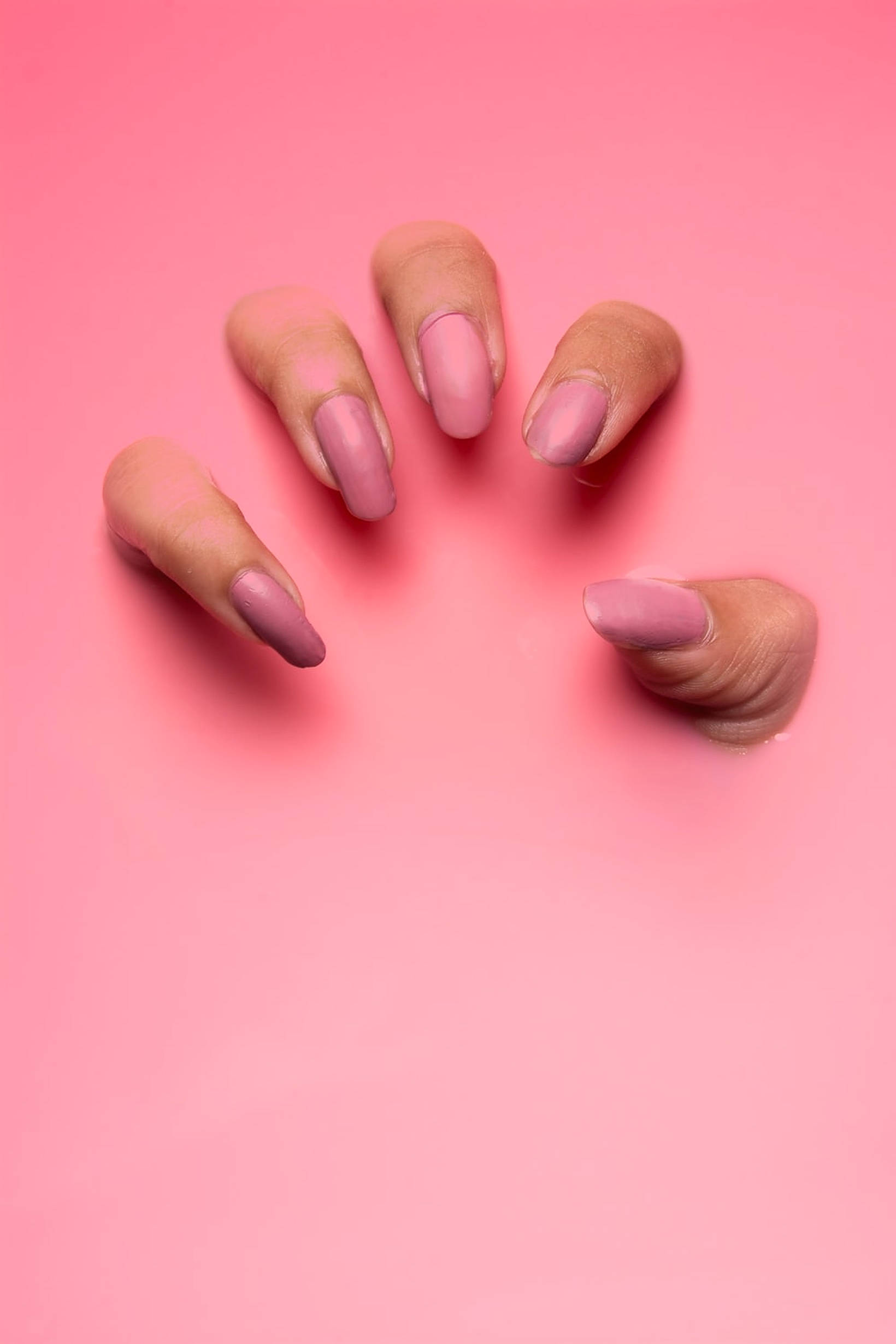 pink matte nails, soft pink manicured nails, solid pink background, Full HD Phone Wallpaper