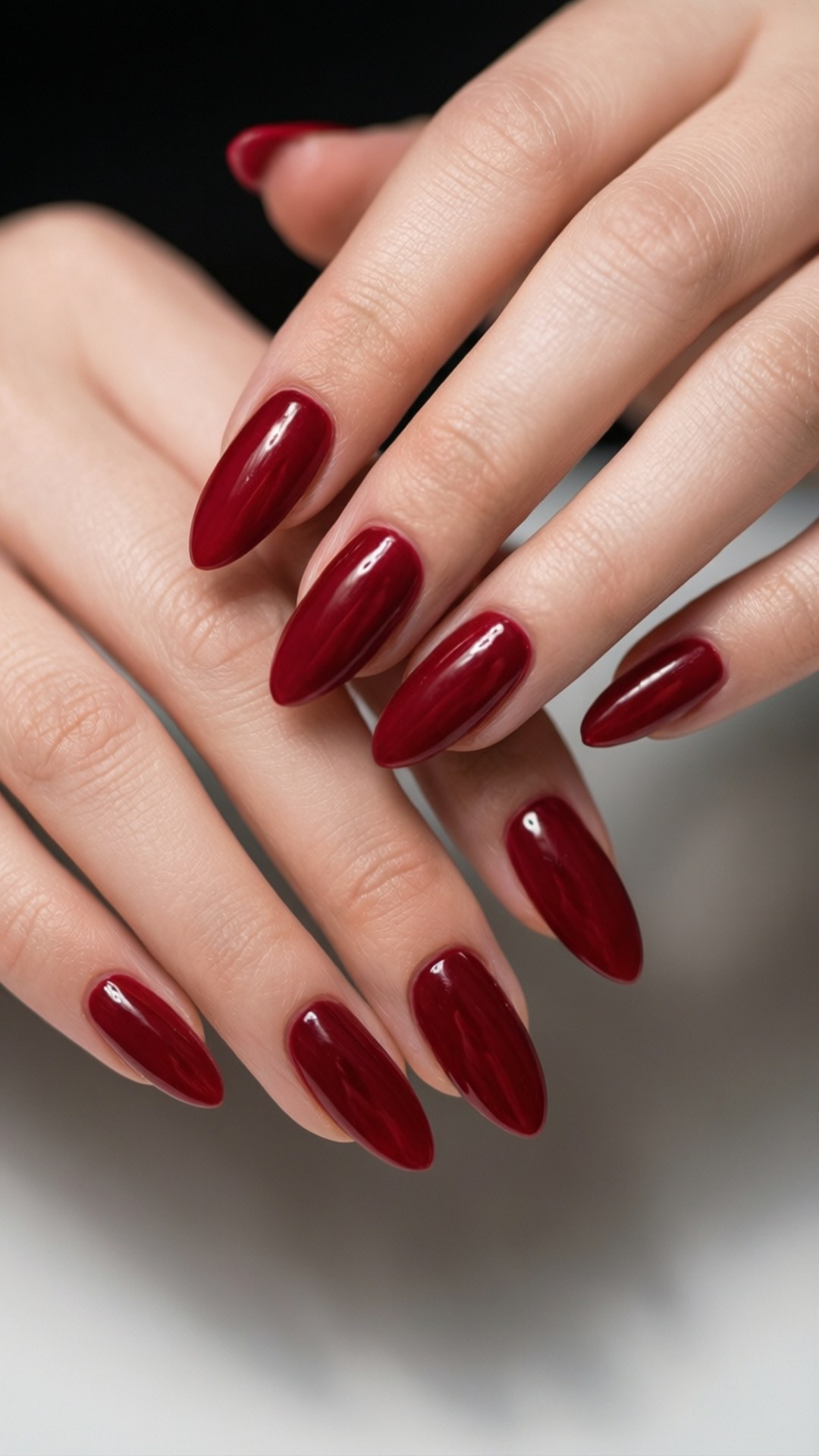 cherry red gloss, glossy deep red, almond-shaped nails, Full HD Phone Wallpaper