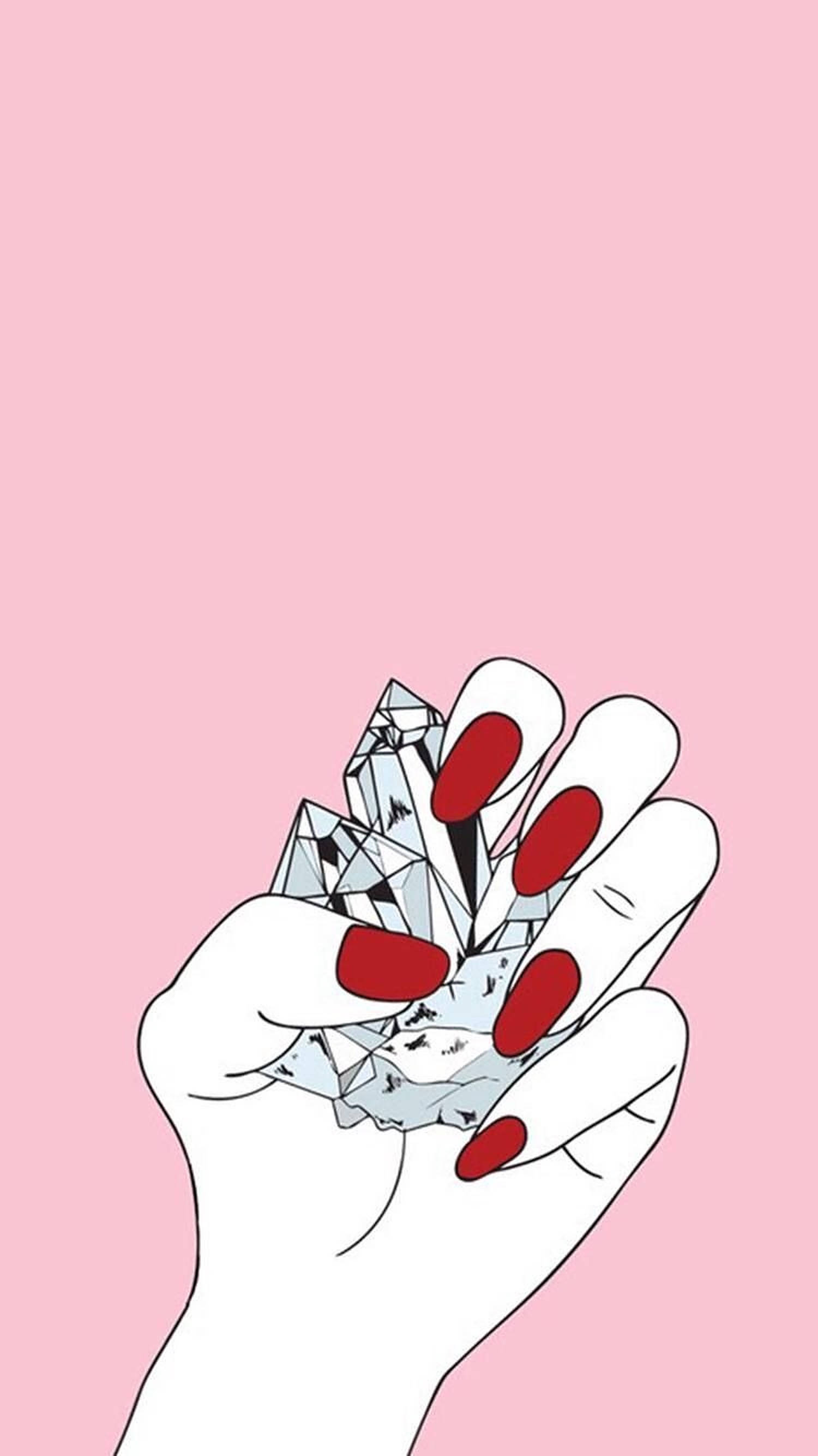 red nails, crystal cluster, clear crystal, 2K Phone Wallpaper