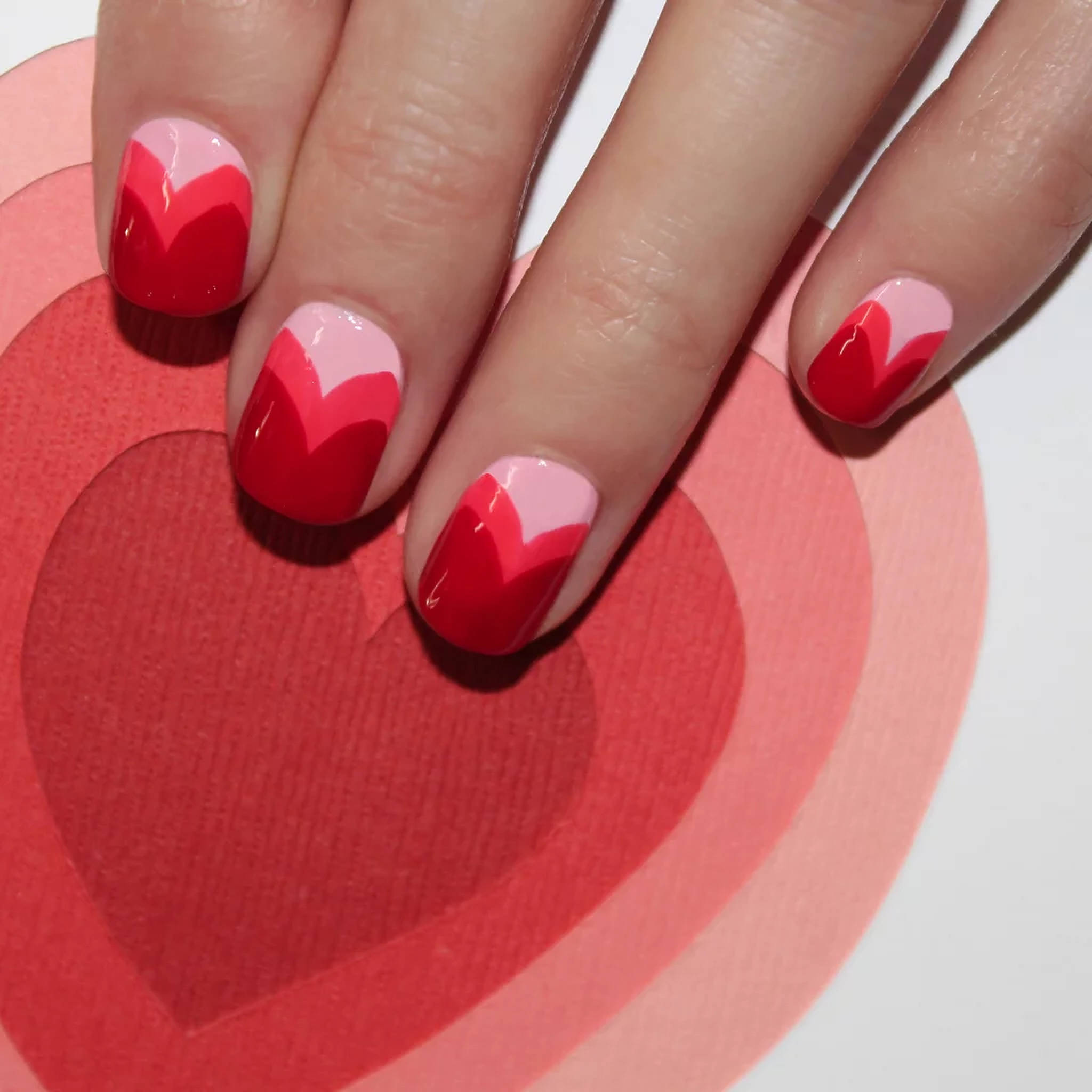 pink gradient heart nail polish, red and pink heart-shaped nail art, layered red heart cutouts, Full HD Desktop Wallpaper