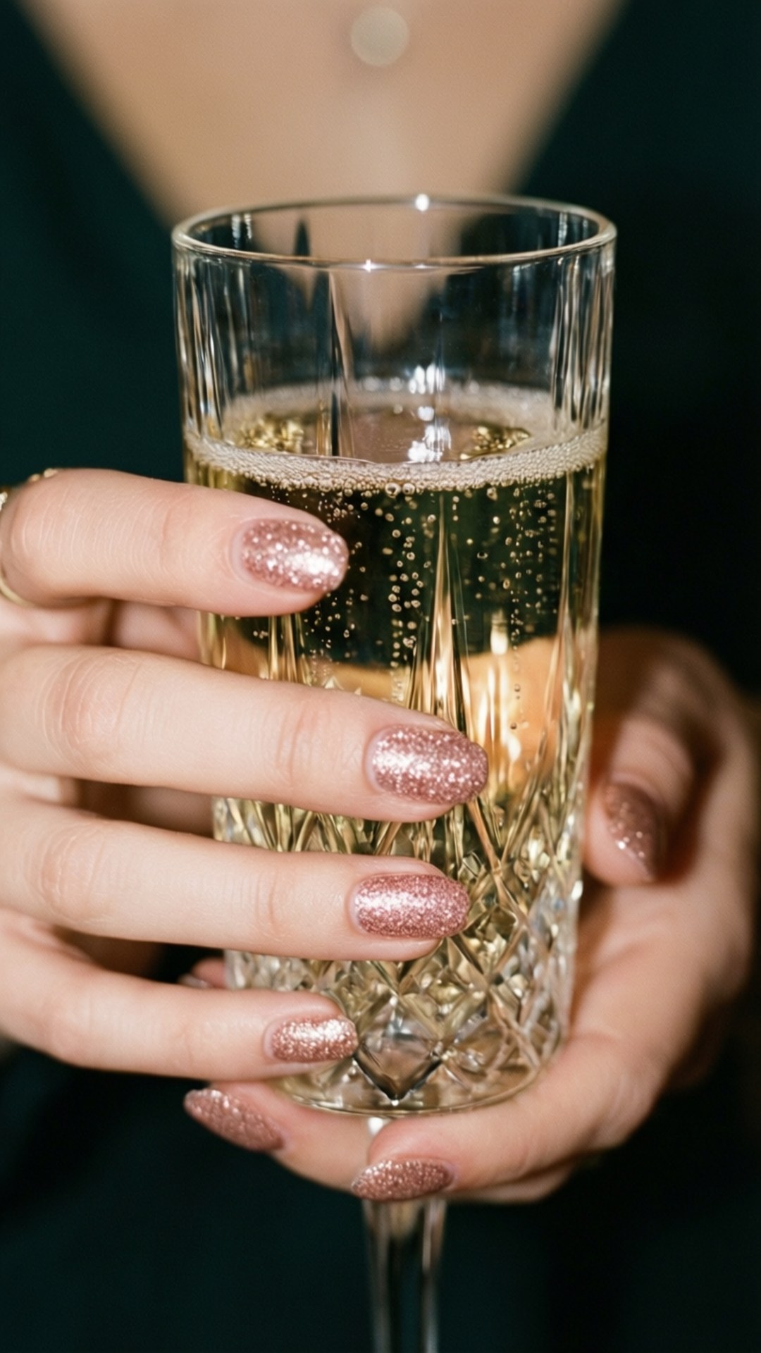 rose gold, glitter, crystal flute, Full HD Phone Wallpaper