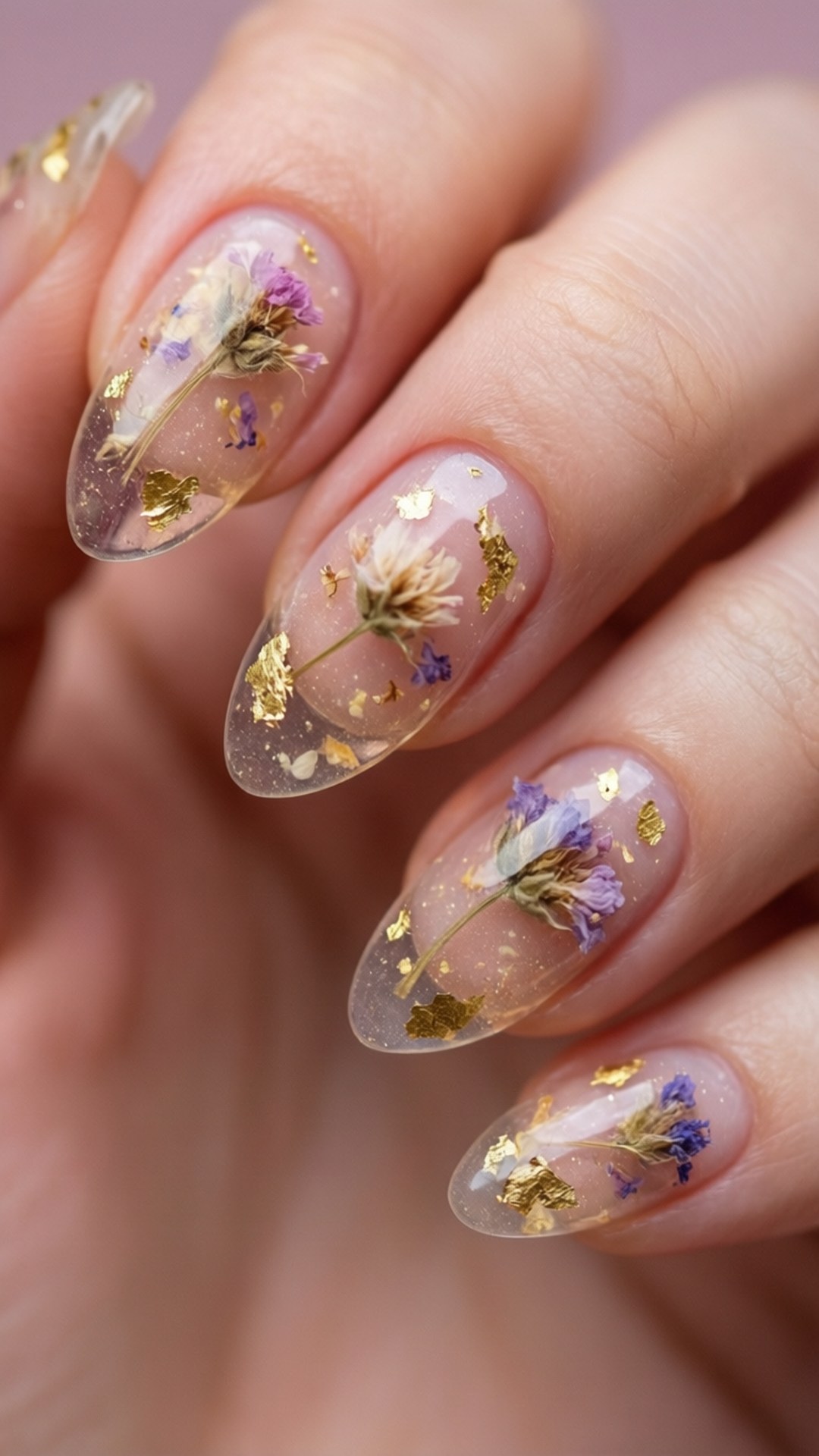jelly flower art, clear nails, dried purple and white flowers, Full HD Phone Wallpaper