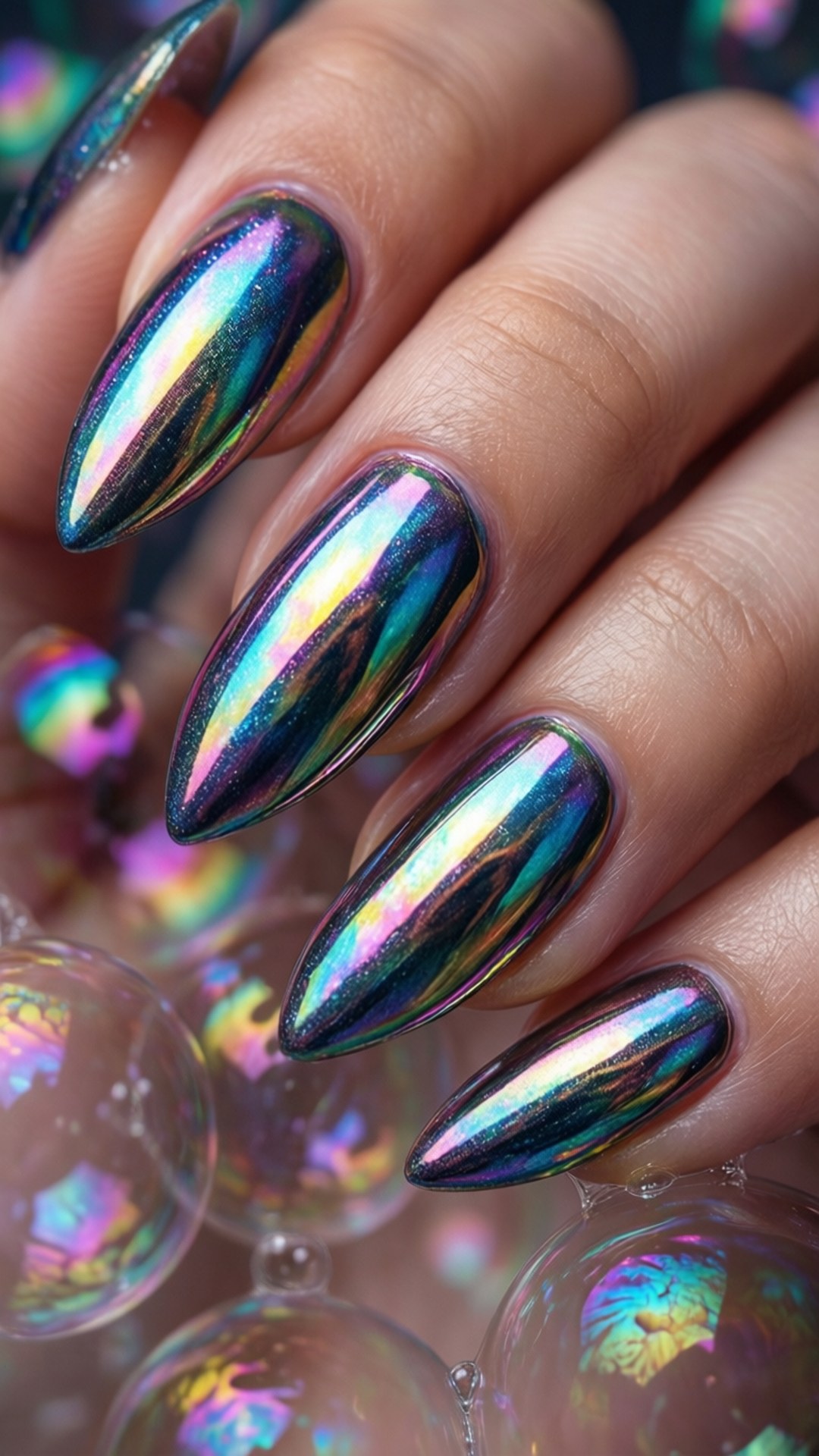 holographic chrome, iridescent holographic nails, rainbow hues, Full HD Phone Wallpaper