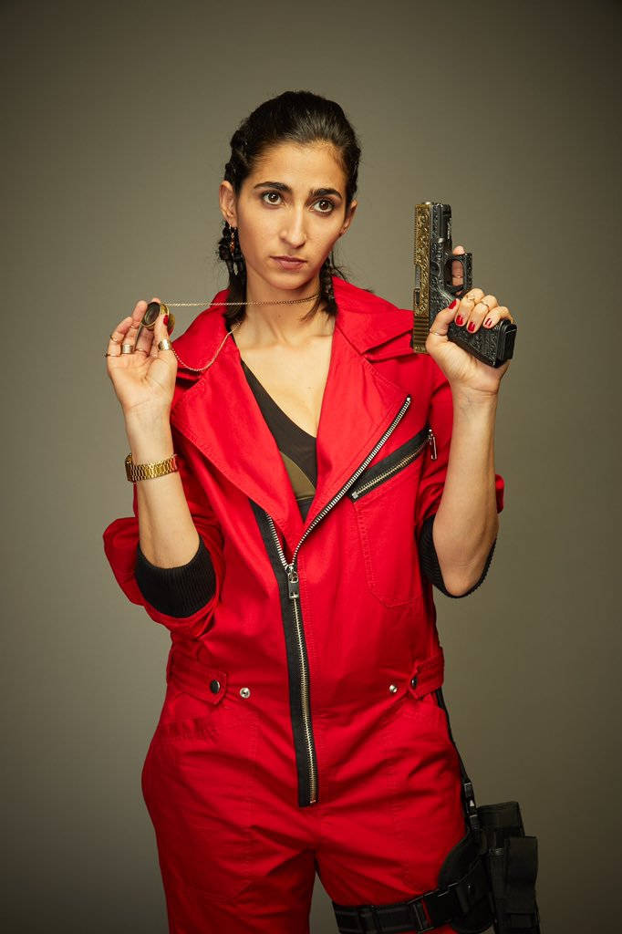 Nairobi Money Heist, red jumpsuit, handgun, SD Phone Wallpaper
