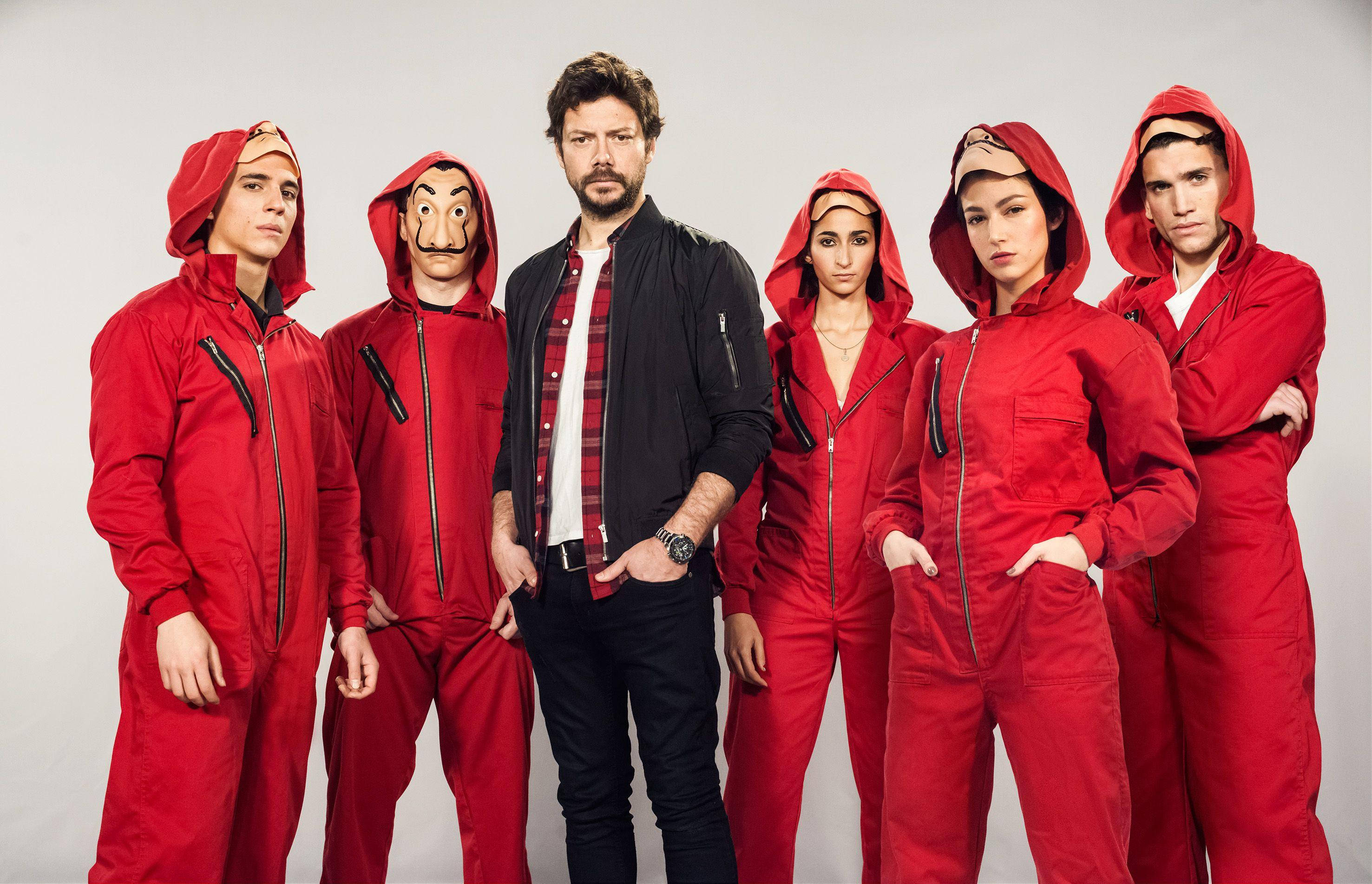 Nairobi money heist, red jumpsuits, black jumpsuit, 2K Desktop Wallpaper