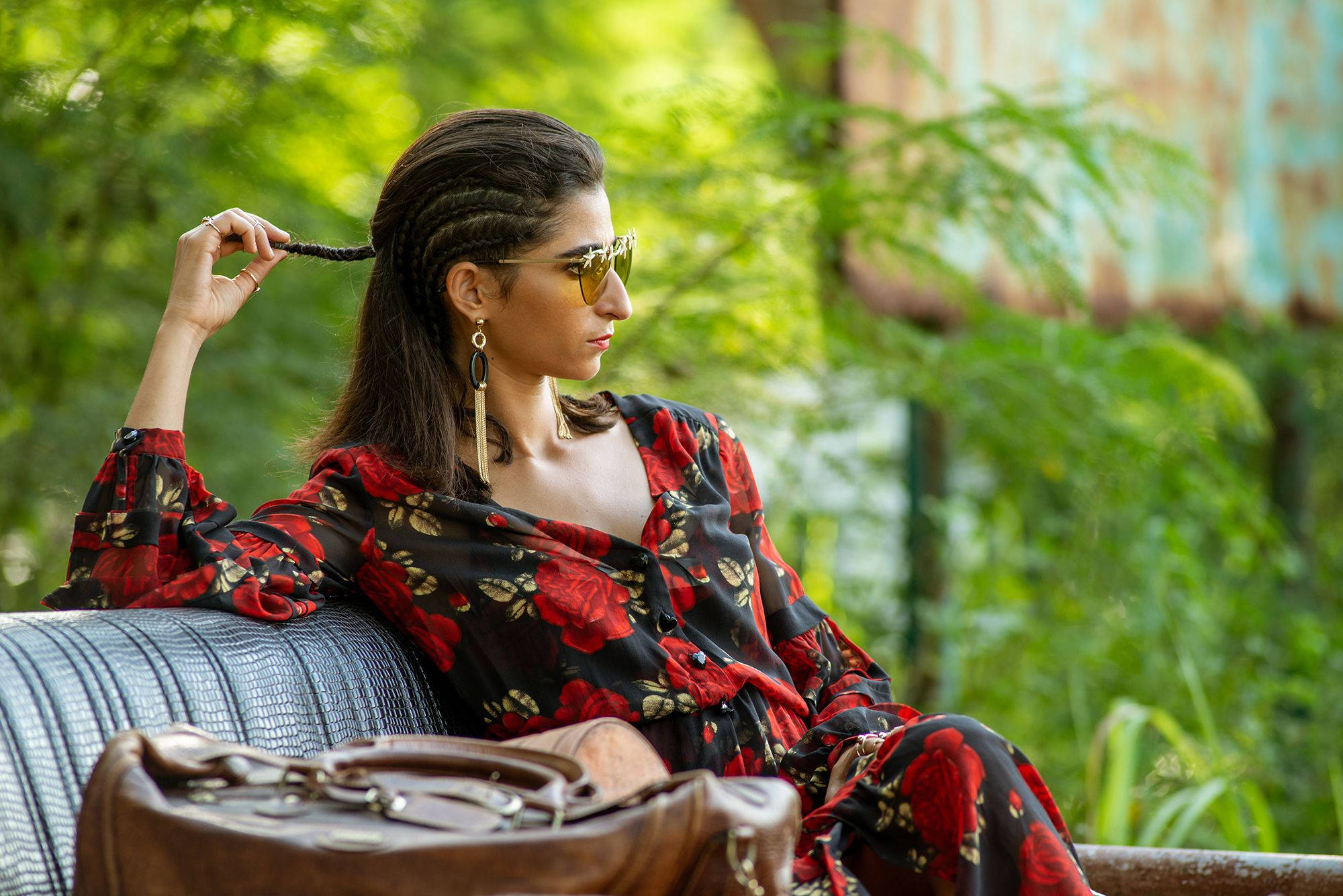 Nairobi Money Heist, red floral dress, gold sunglasses, Full HD Desktop Wallpaper
