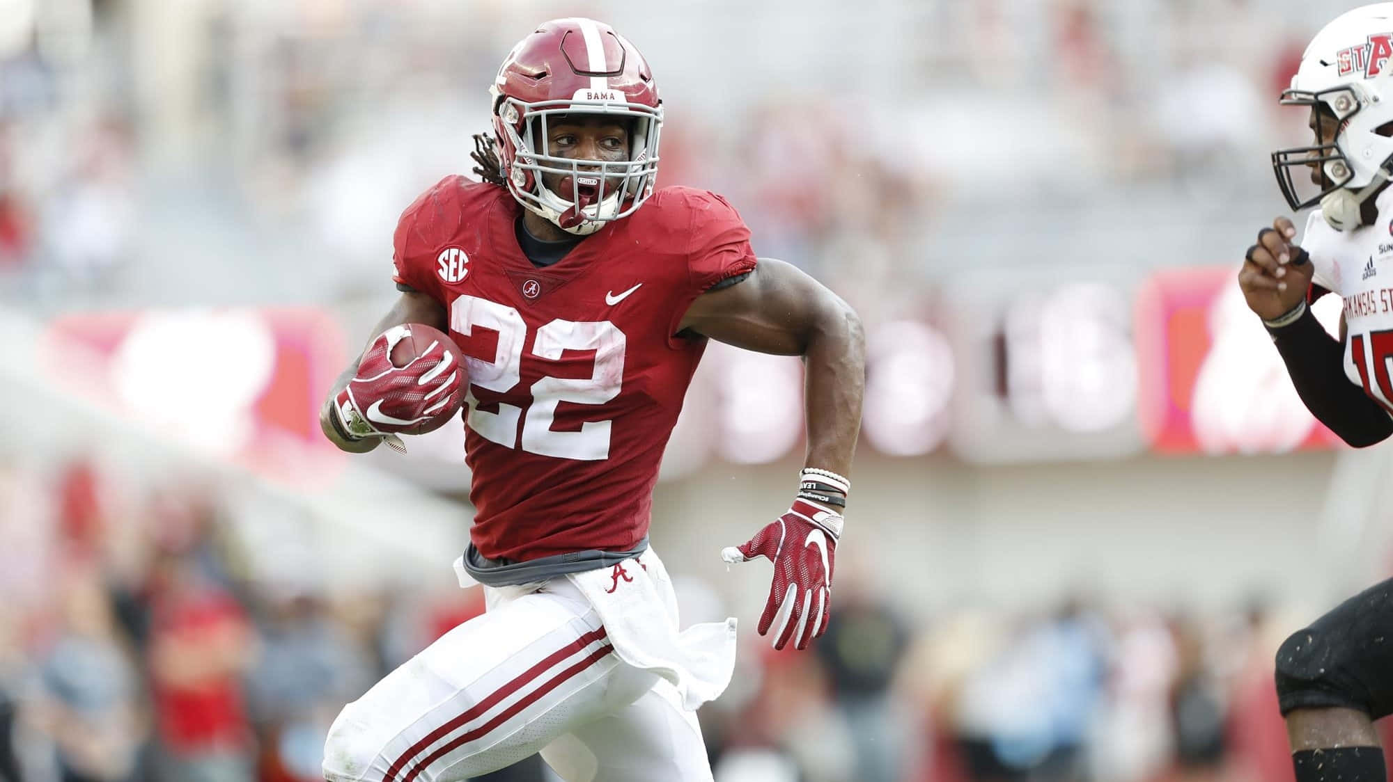 Najee Harris, red jersey, number 22, Full HD Desktop Wallpaper
