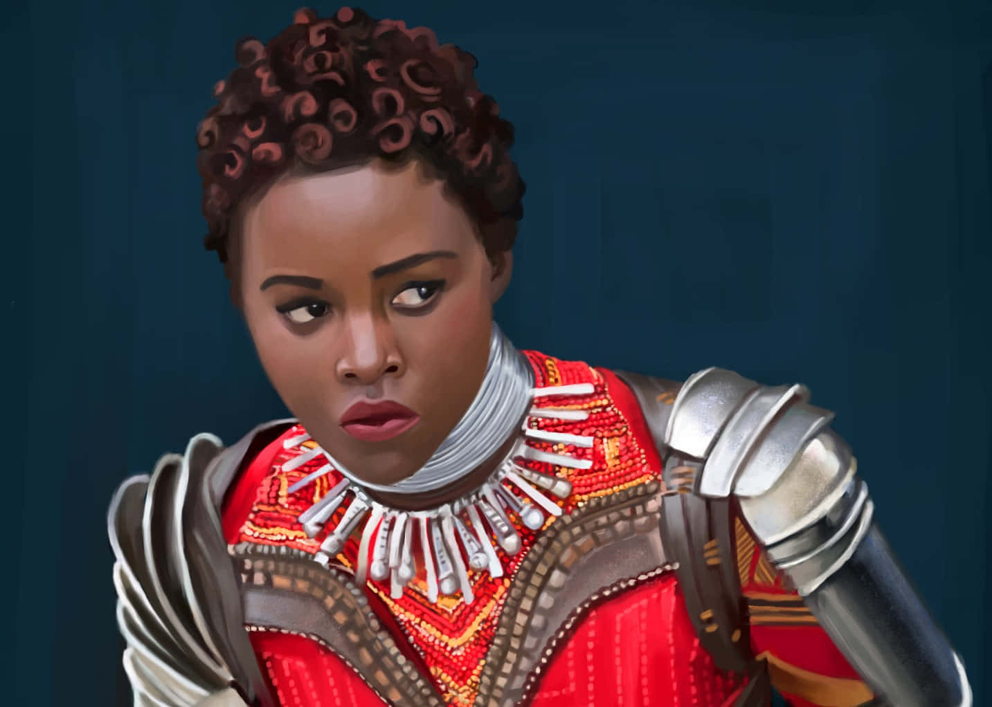 Nakia, red armor, silver collar, HD Desktop Wallpaper