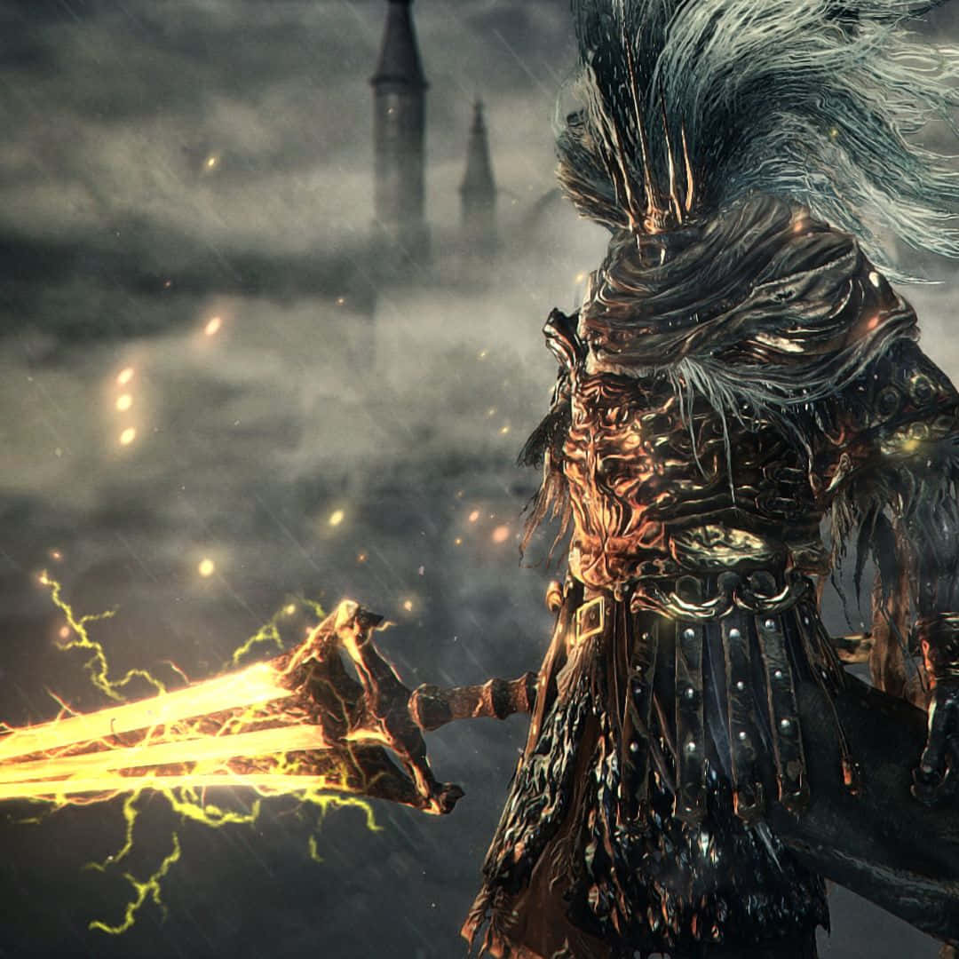 Nameless King, glowing lightning sword, stormy sky, SD Desktop Wallpaper