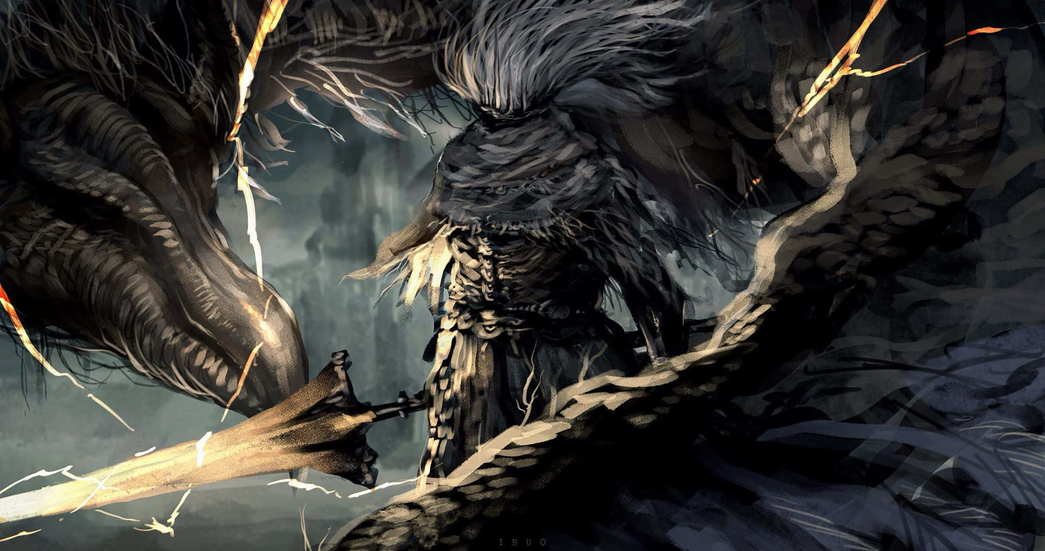 Nameless King, feathered wings, sword, Full HD Desktop Wallpaper