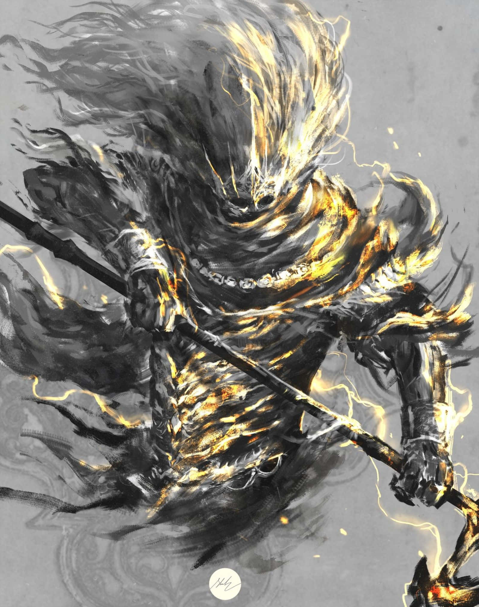 Nameless King, dark armored warrior, glowing golden hair, Full HD Phone Wallpaper