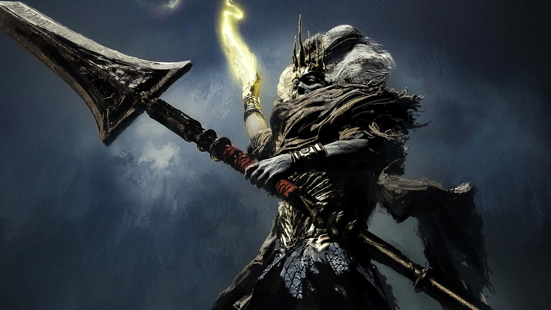 Nameless King, dark armored warrior, massive glowing sword, Full HD Desktop Wallpaper