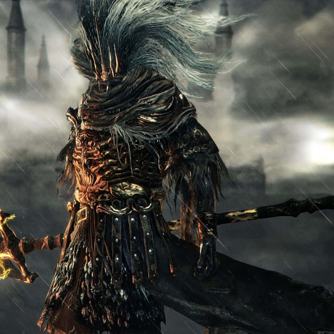 Nameless King, dark armored warrior, wild white hair, SD Desktop Wallpaper