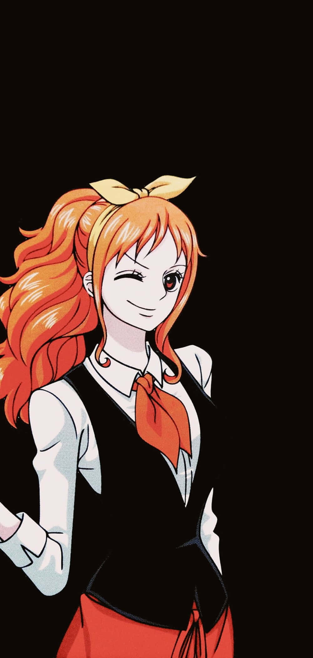 Nami One Piece, yellow hair tie ribbon, fiery orange hair, Full HD Phone Wallpaper