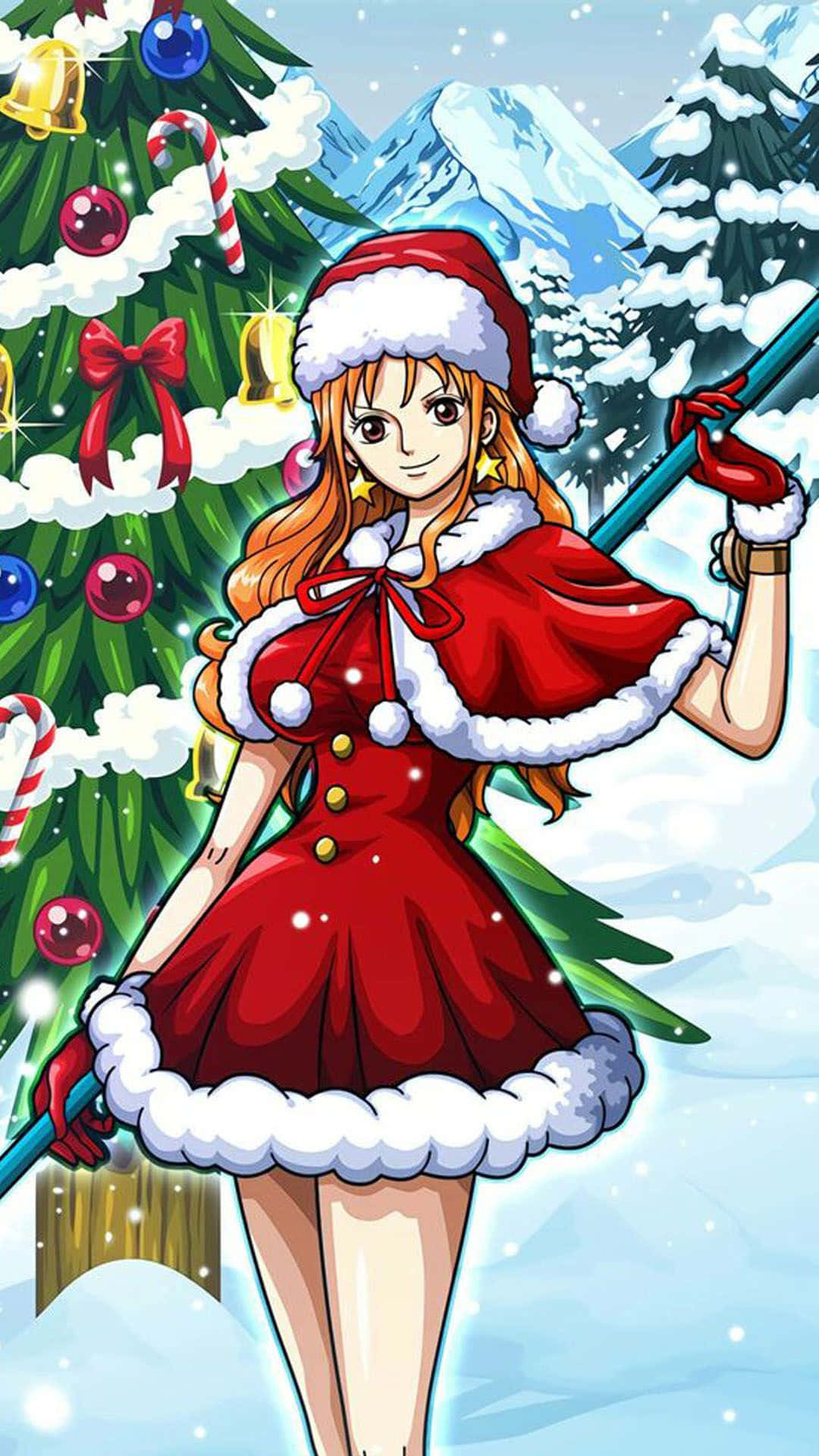 Nami One Piece, Santa outfit, red Santa outfit, Full HD Phone Wallpaper