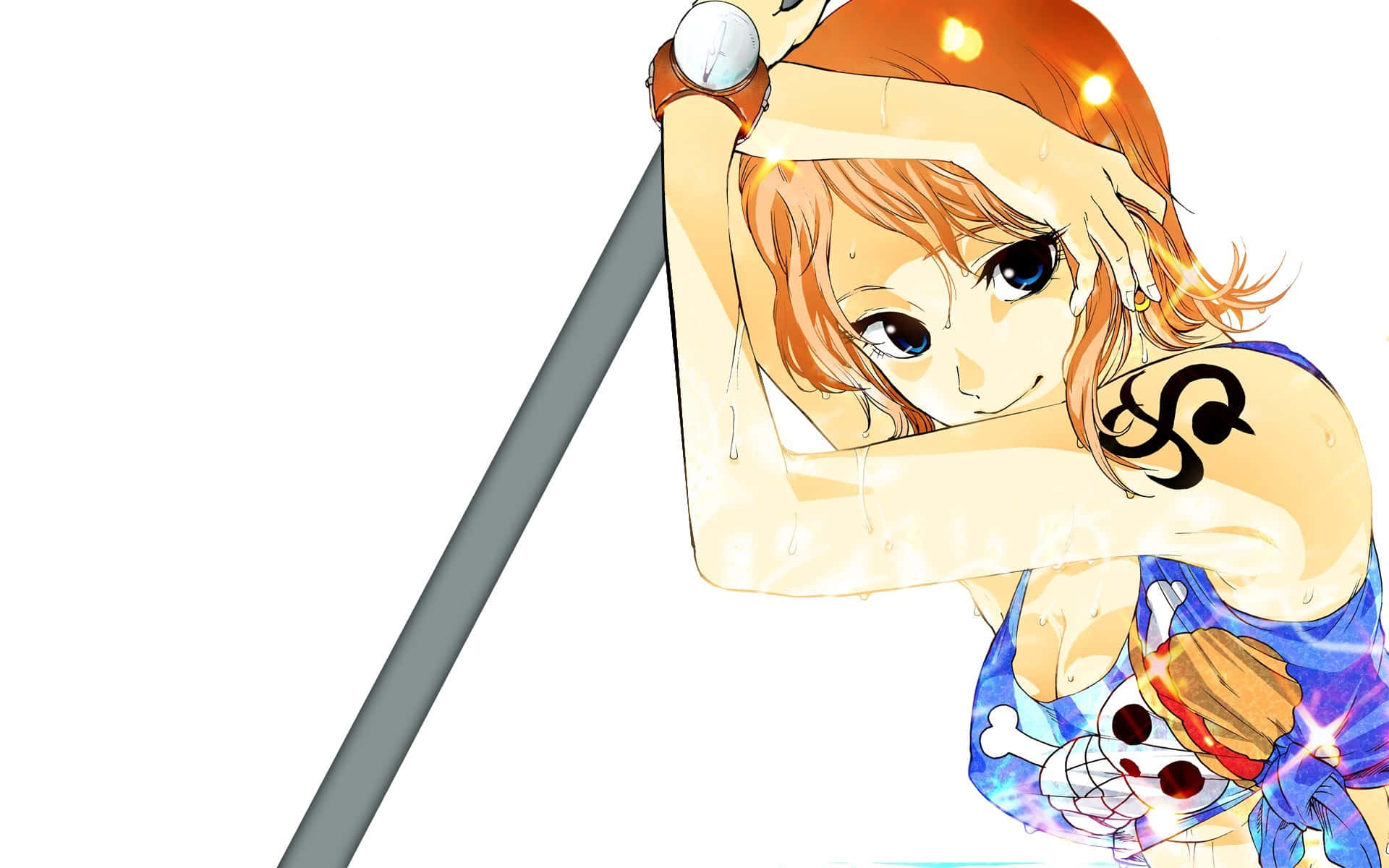 Nami One Piece, orange hair, pirate tattoo, Full HD Desktop Wallpaper