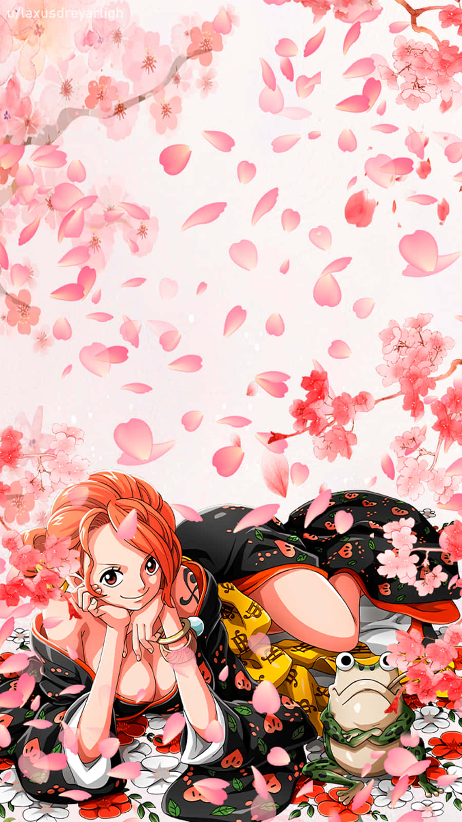 Nami One Piece, cherry blossoms, pink petals, HD Phone Wallpaper