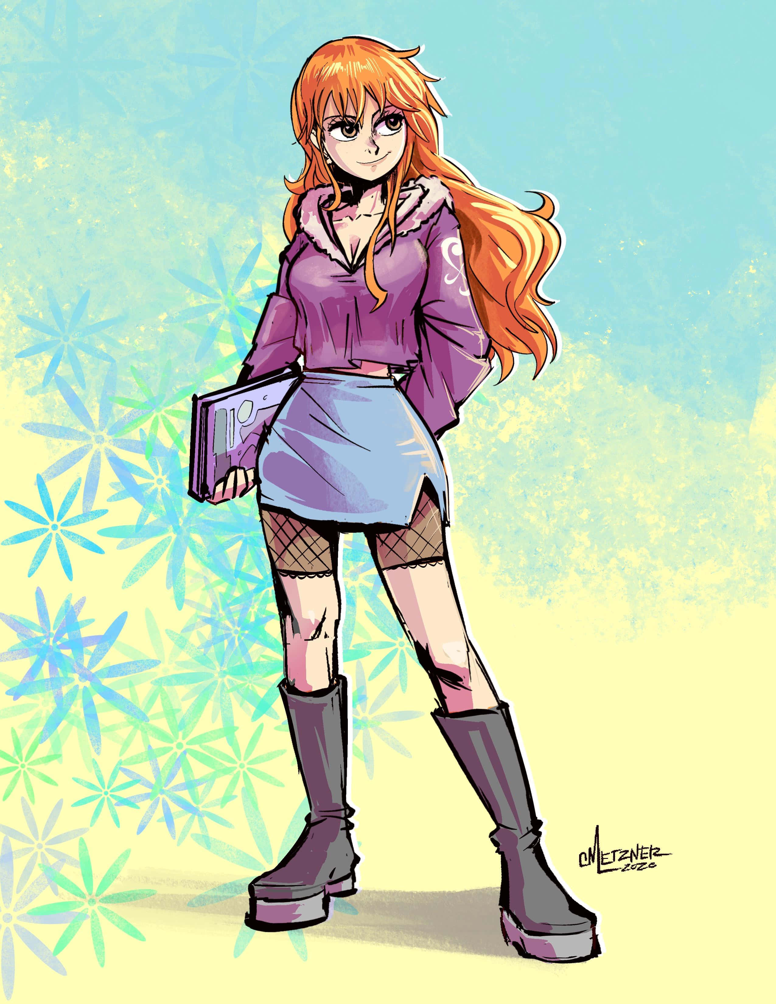 Nami One Piece, orange hair, anime girl, 2K Phone Wallpaper