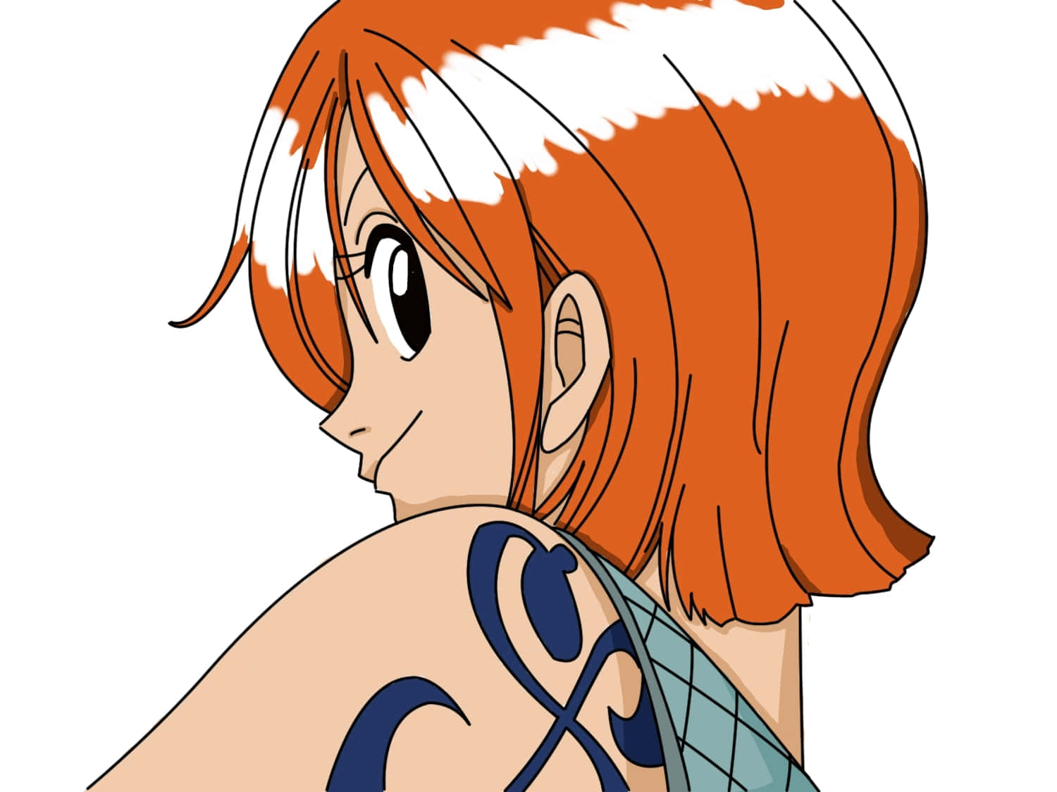 Nami One Piece, orange and white hair, blue tattoo on shoulder, HD Desktop Wallpaper