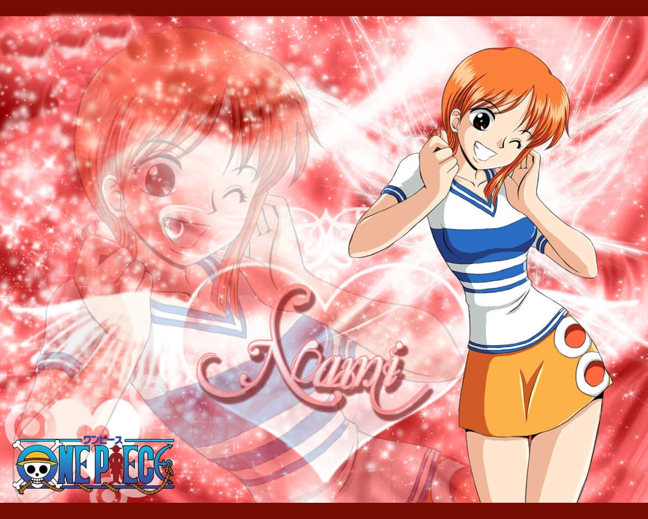 Nami, One Piece, red background, HD Desktop Wallpaper