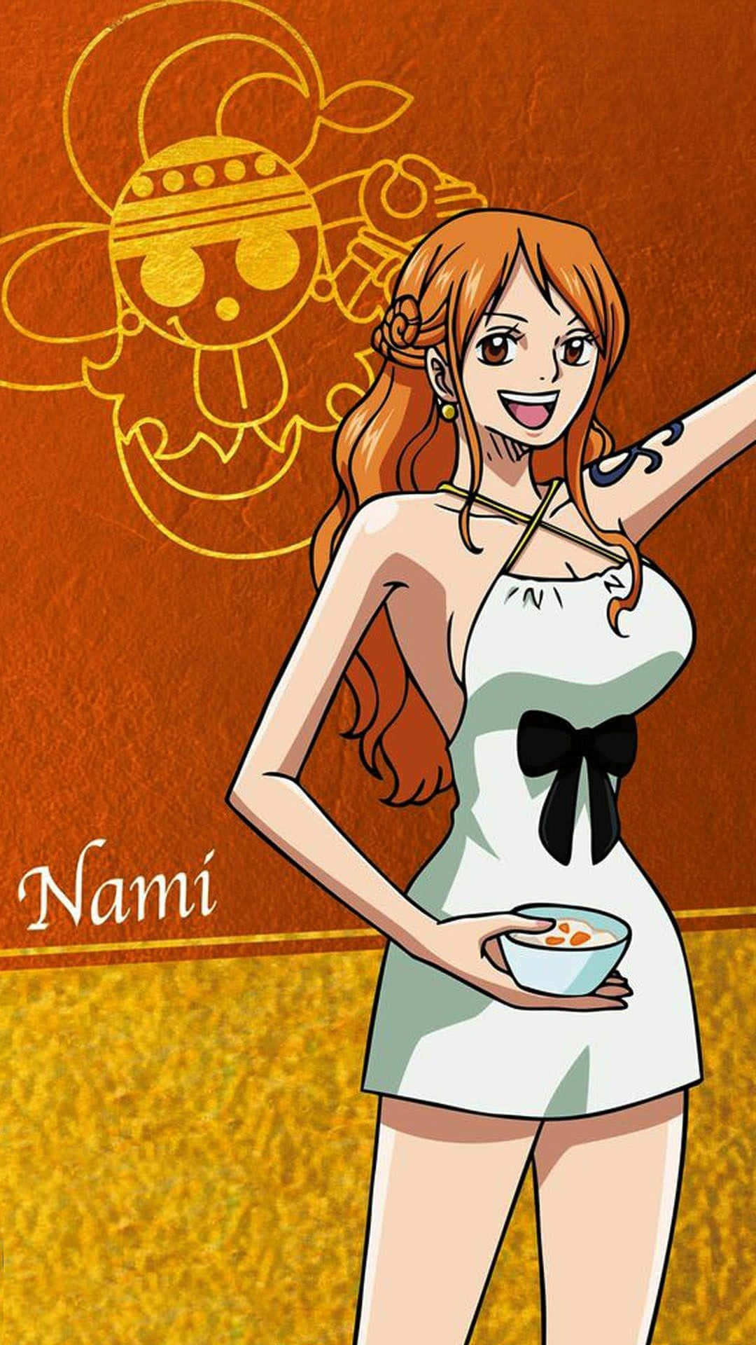 Nami One Piece, soup bowl, pirate symbol, Full HD Phone Wallpaper