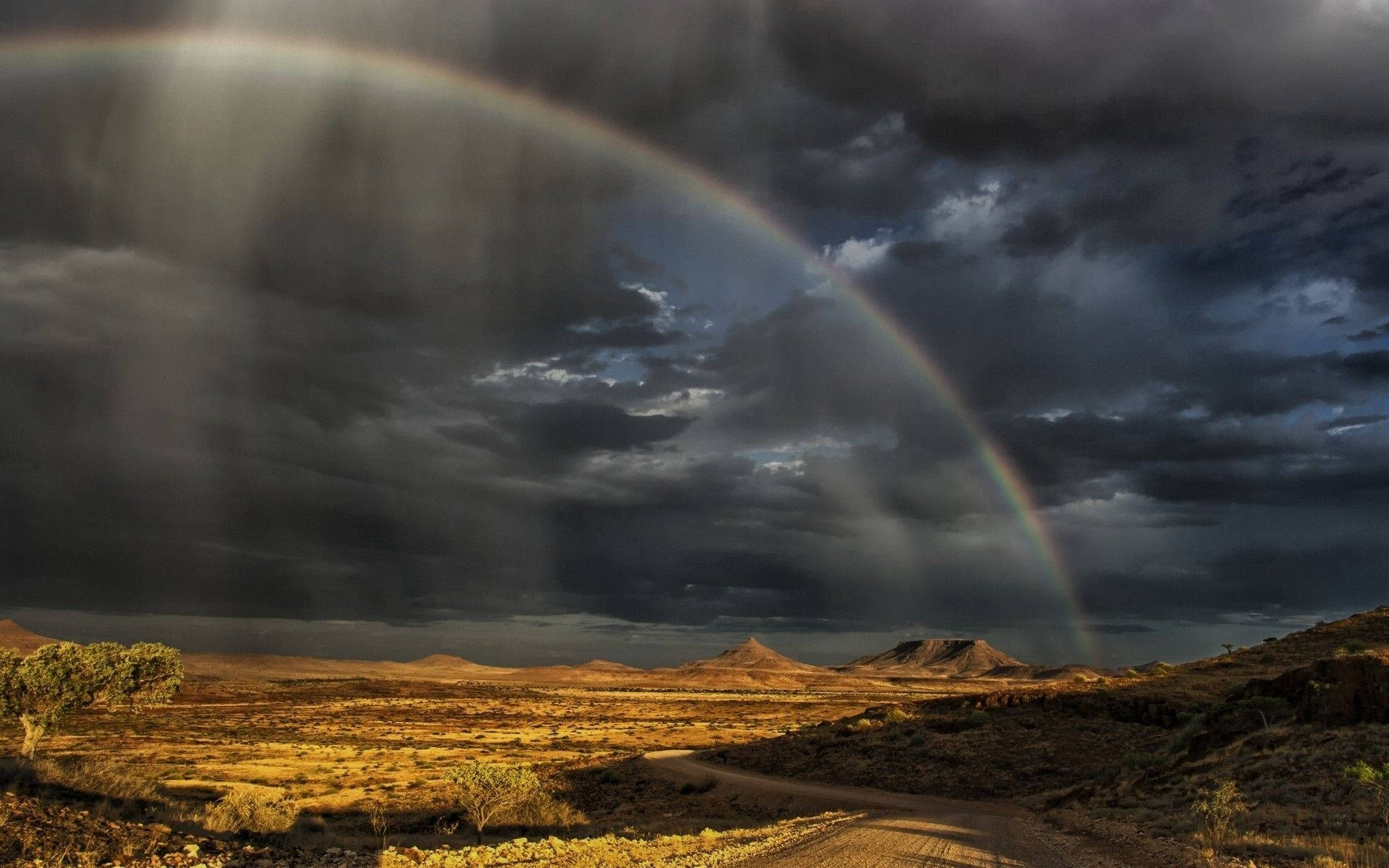 Namibia, dark sunset, vivid rainbow, Full HD Desktop Wallpaper