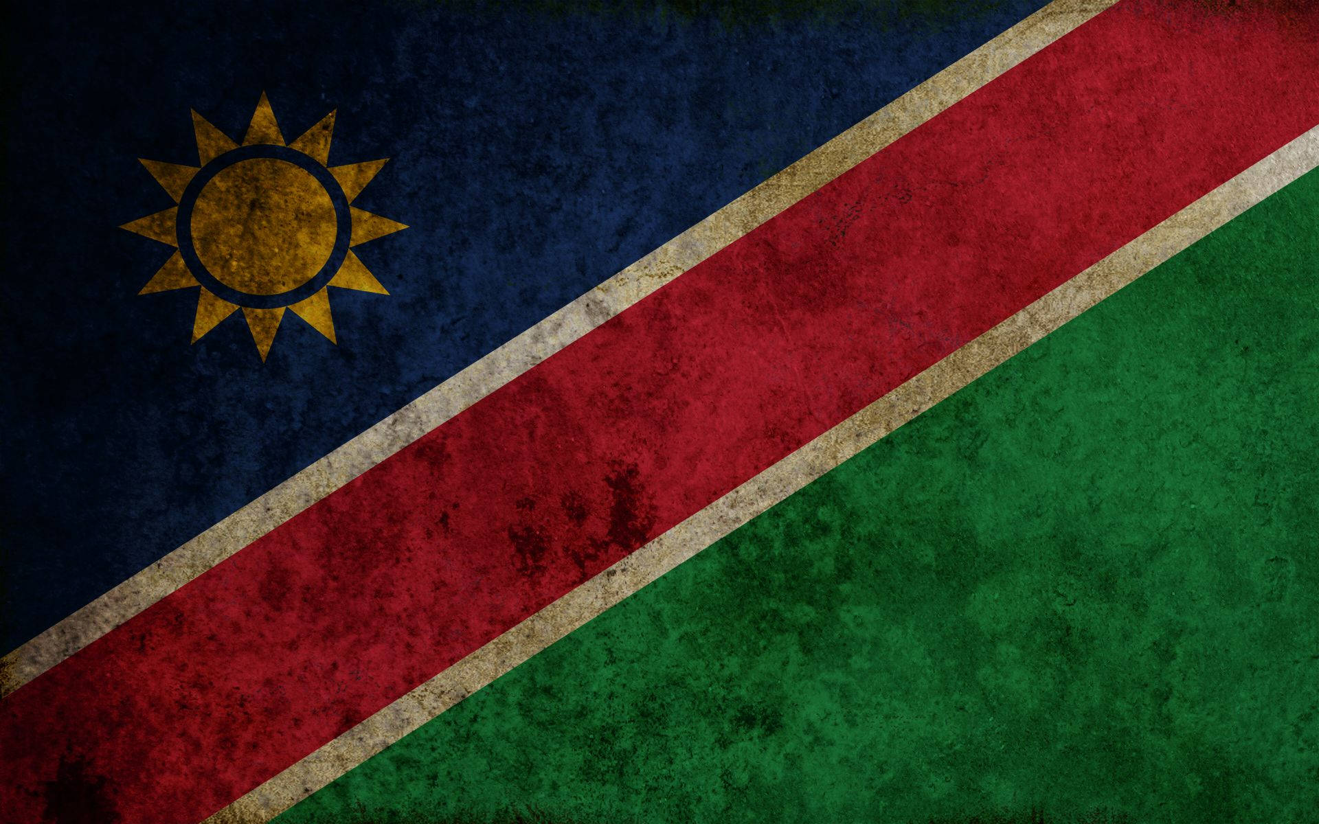 Namibia flag, blue red and green fields, yellow sun emblem, Full HD Desktop Wallpaper
